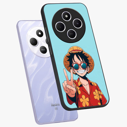 Luffy Summer Anime Vibe Glass Case displayed in angled mockup highlighting energetic anime illustration with summer vibe aesthetic.