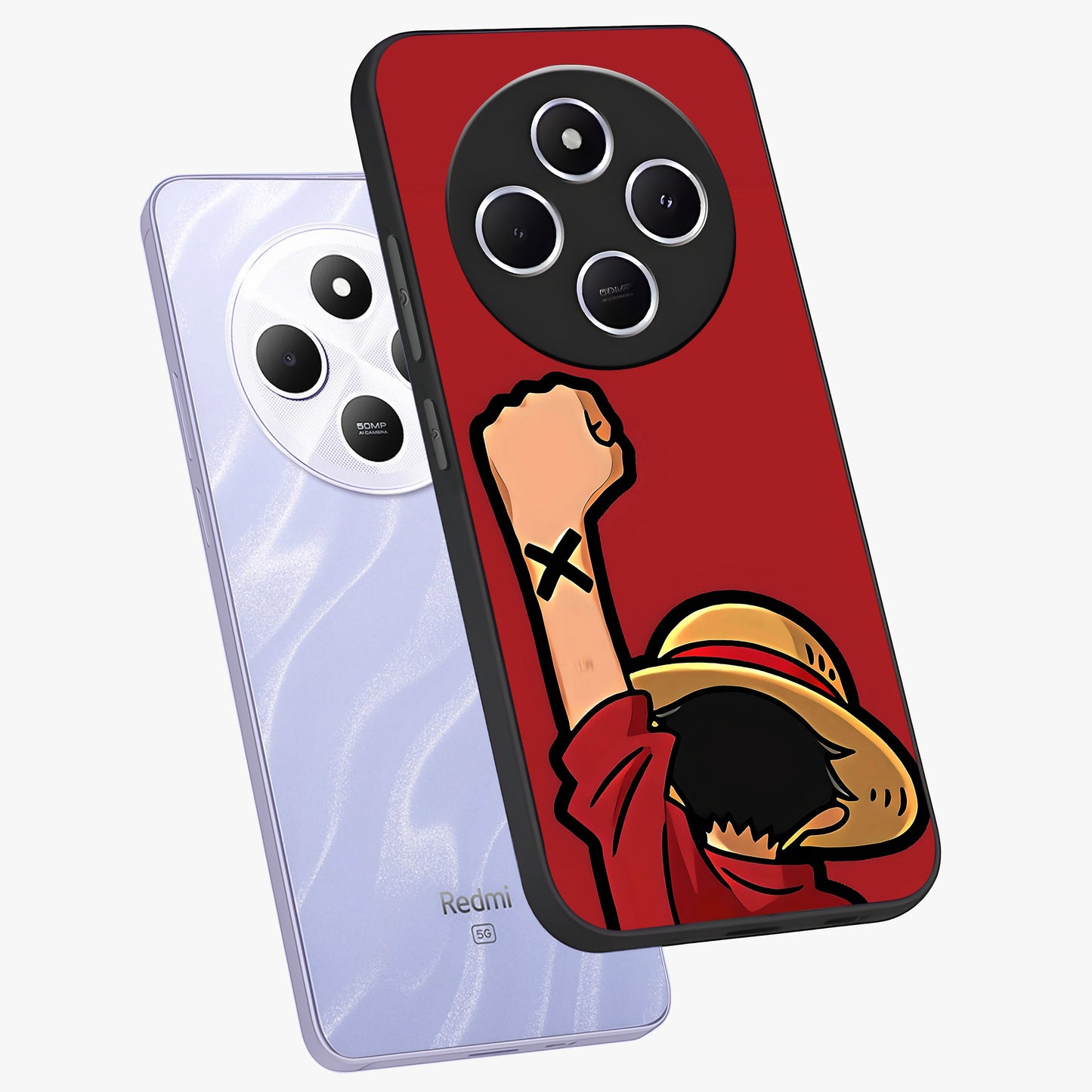 Luffy X Spirit Glass Case displayed in angled mockup highlighting powerful anime design with energetic action aesthetic.