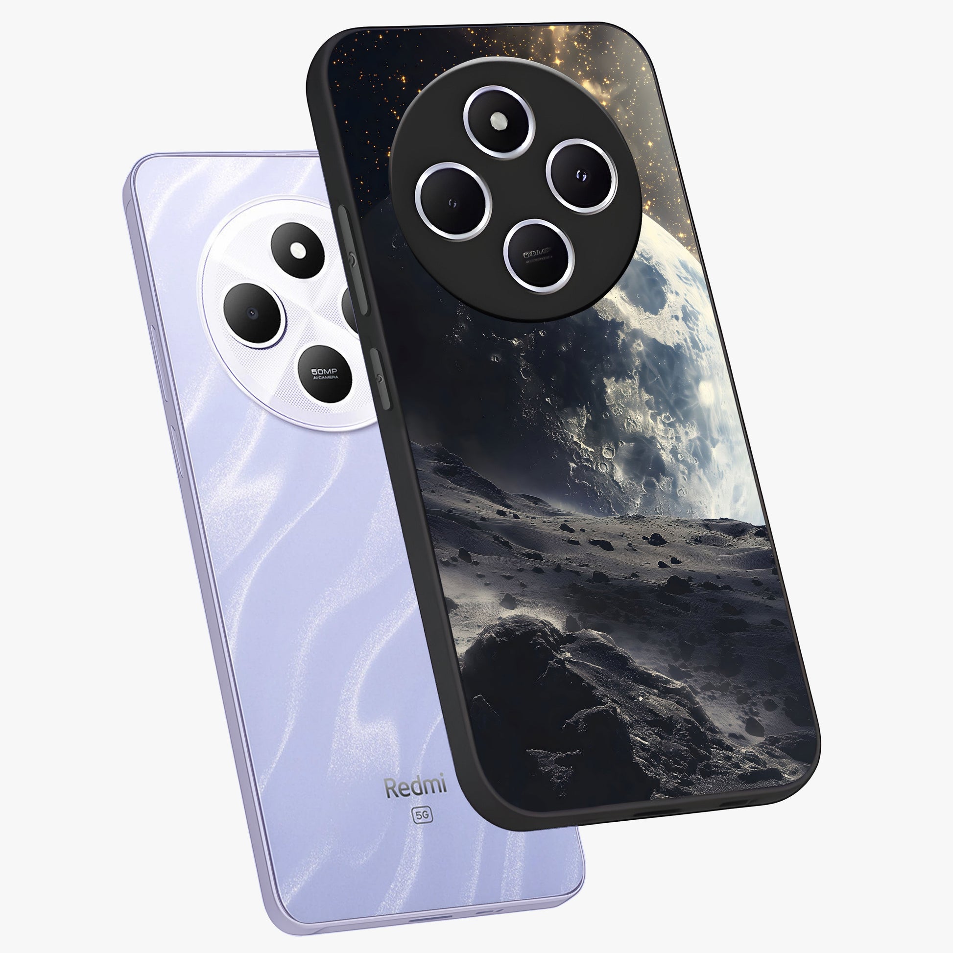 Lunar Horizon Glow Glass Case displayed in angled mockup highlighting celestial moon design with dreamy night aesthetic.