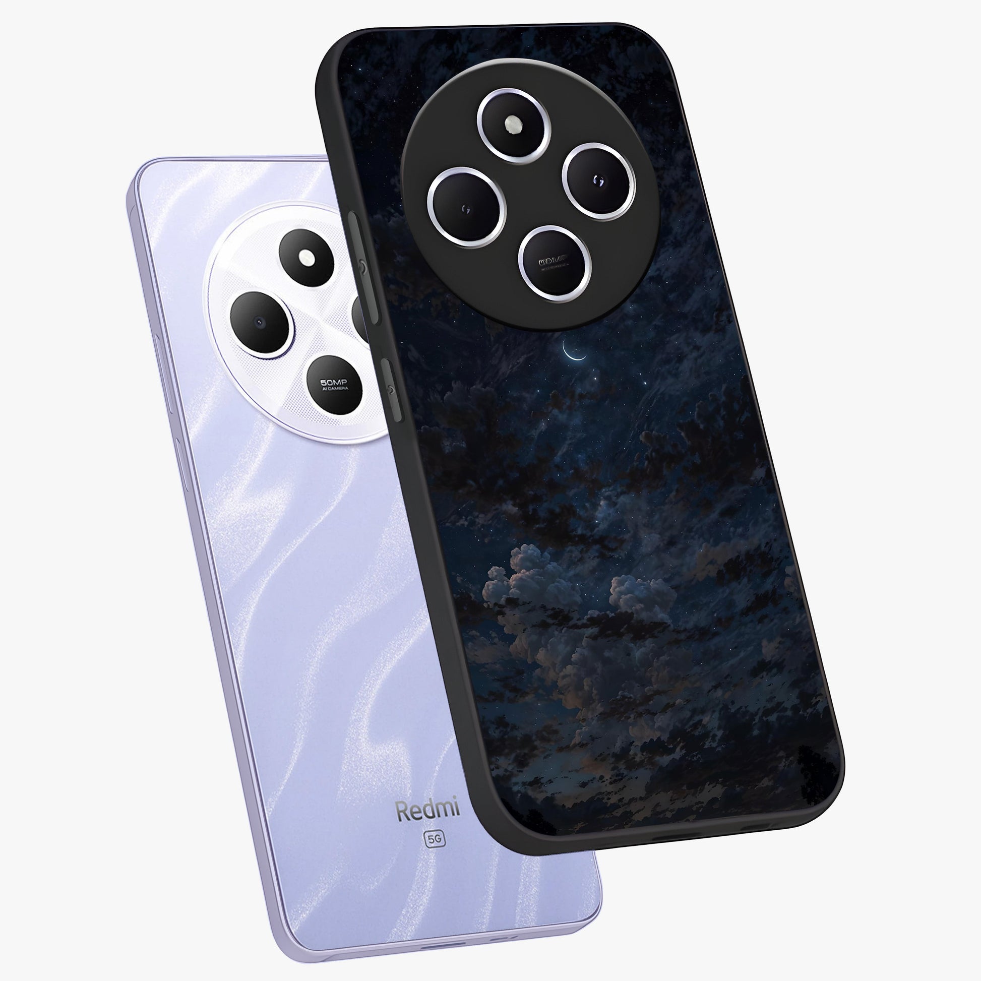 Lunar Veil Silence Glass Case displayed in angled mockup highlighting soft lunar design with peaceful celestial aesthetic.