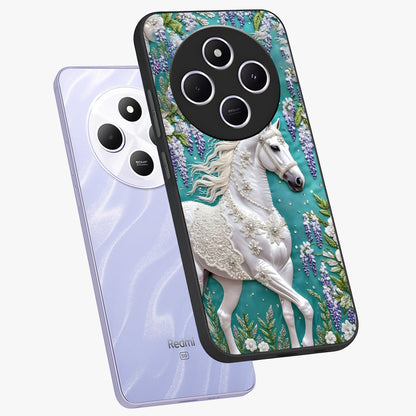 Majestic Floral Stallion Glass Case displayed in angled mockup highlighting majestic stallion illustration with elegant floral aesthetic.