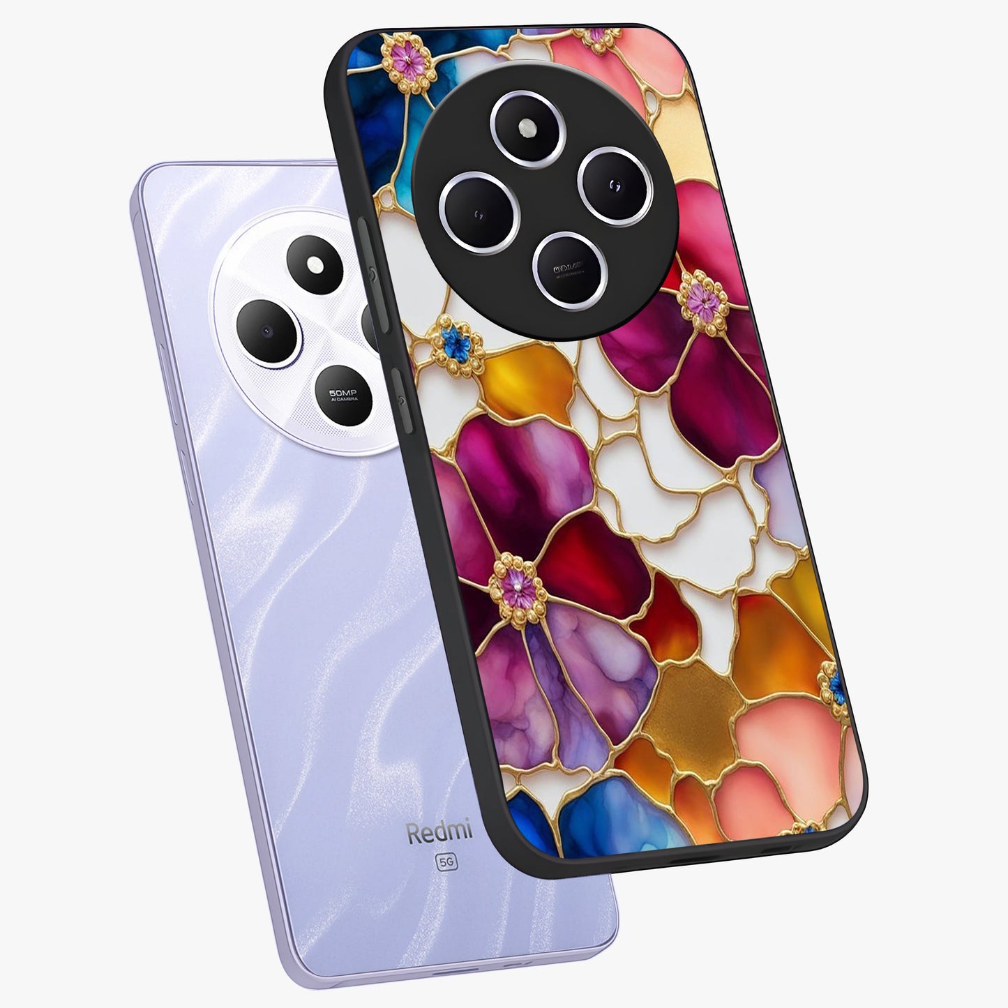 Marble Flower Pattern Glass Case displayed in angled mockup highlighting elegant marble floral design with modern aesthetic.