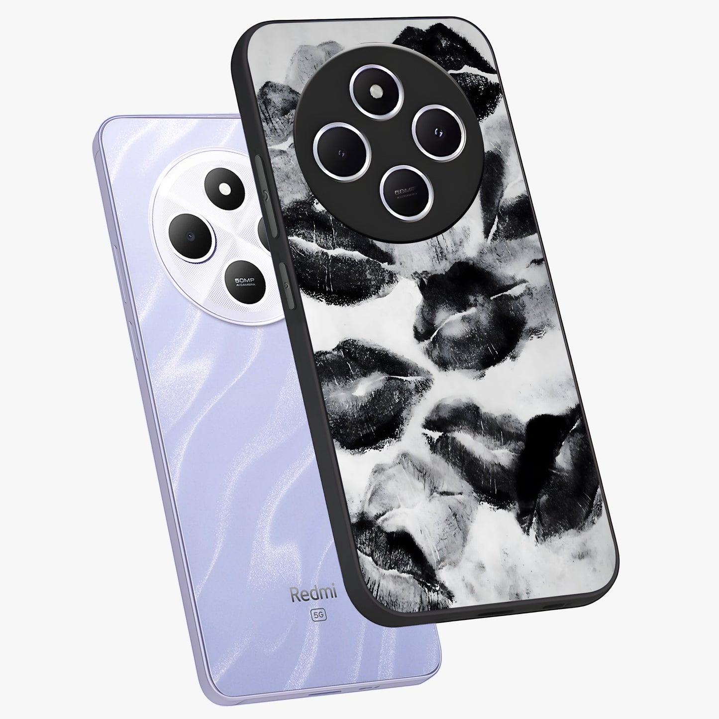 Midnight Kiss Marks Glass Case displayed in angled mockup highlighting playful romantic design with bold midnight aesthetic.