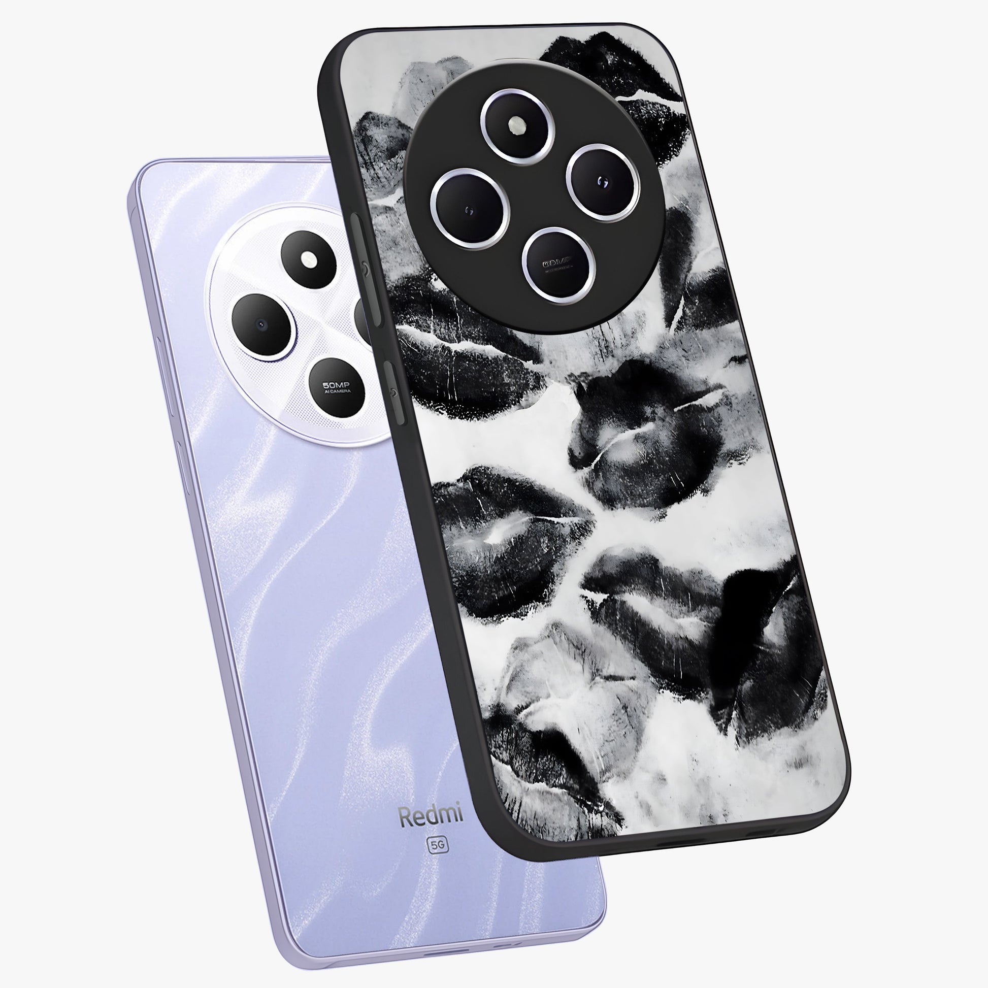 Midnight Kiss Marks Glass Case displayed in angled mockup highlighting playful romantic design with bold midnight aesthetic.