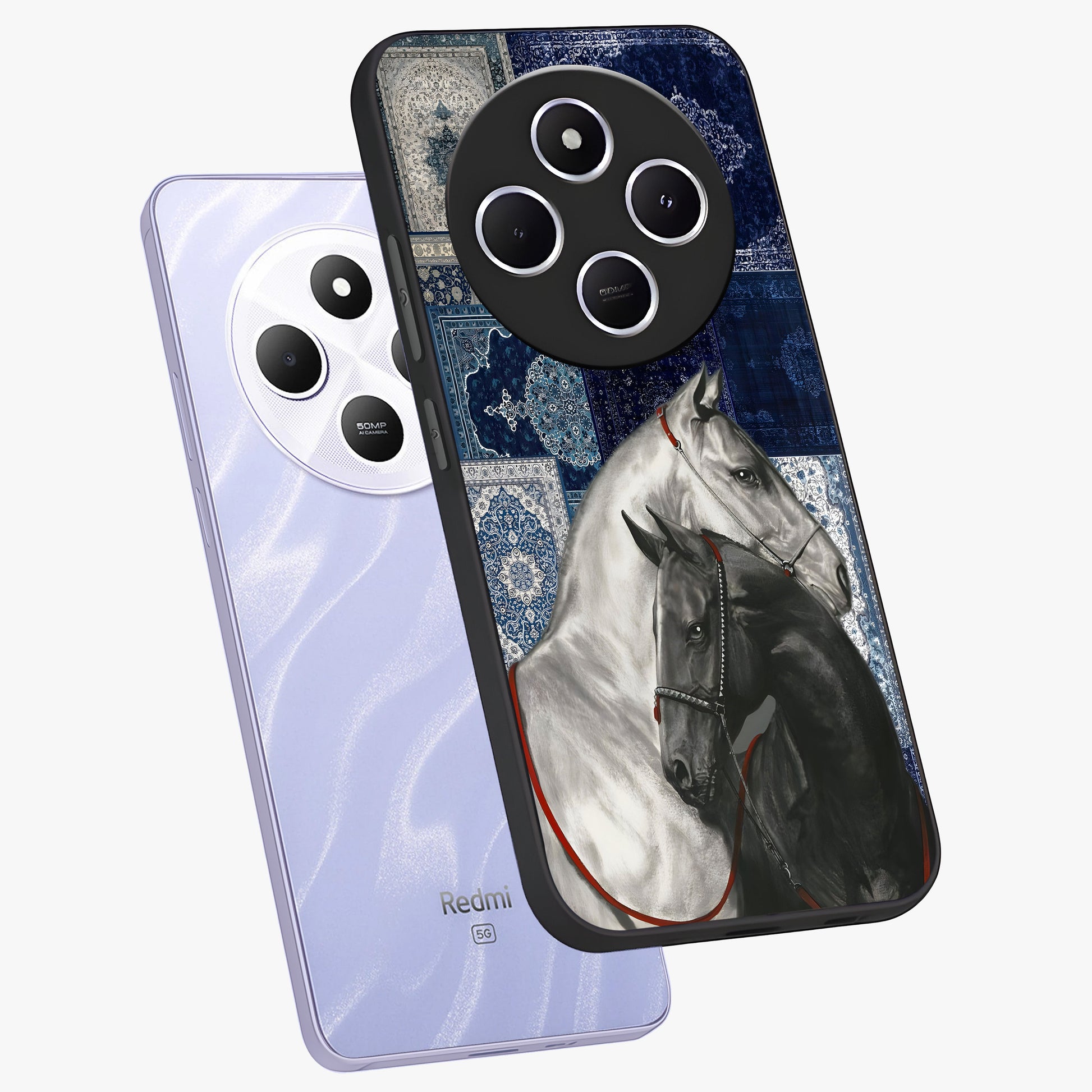 Midnight Stallion Blues Glass Case displayed in angled mockup highlighting powerful stallion illustration with deep midnight tones.