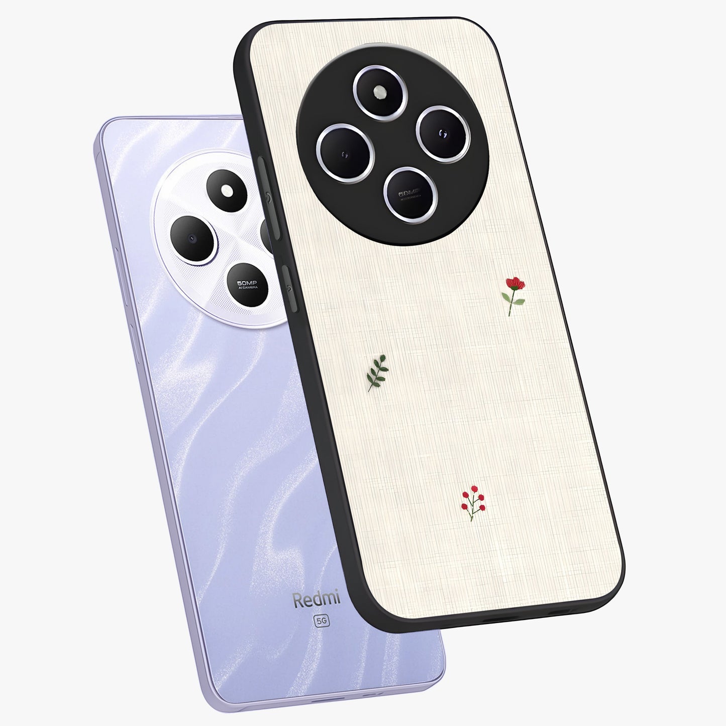 Minimalistic Blue With White Flower Pattern Glass Case displayed in angled mockup highlighting simple floral design with minimal aesthetic.