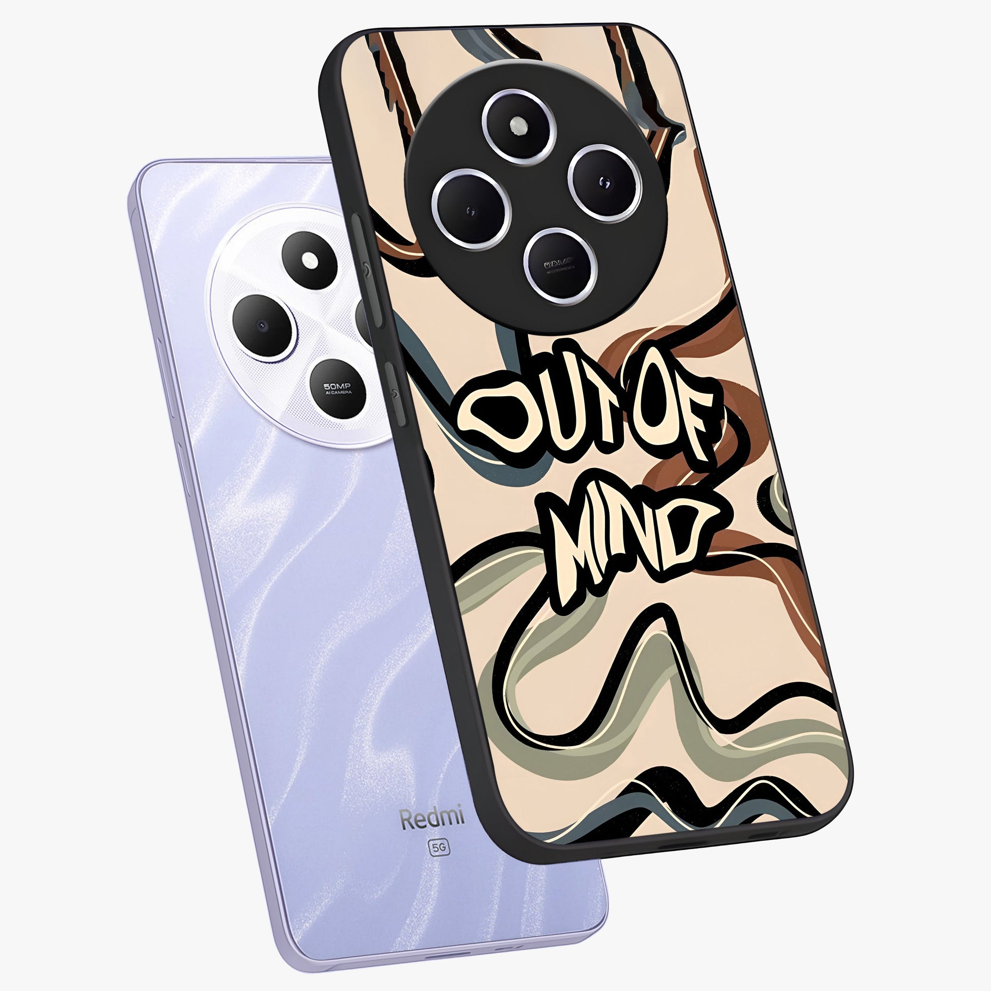 Out Of Mind Glass Case displayed in angled mockup highlighting bold statement design with modern artistic aesthetic.