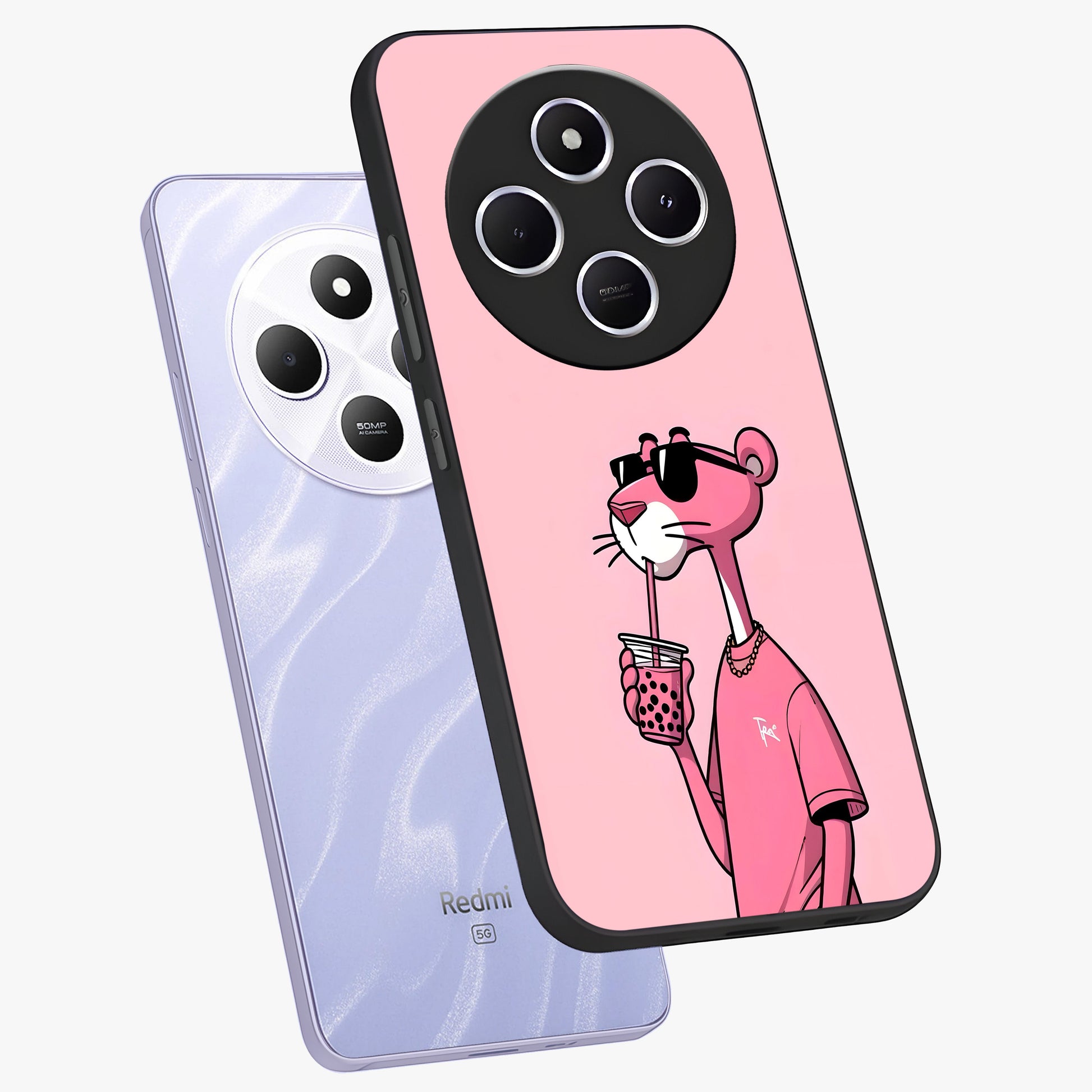 Pink Panther Glass Case displayed in angled mockup highlighting playful cartoon character design with vibrant pink aesthetic.