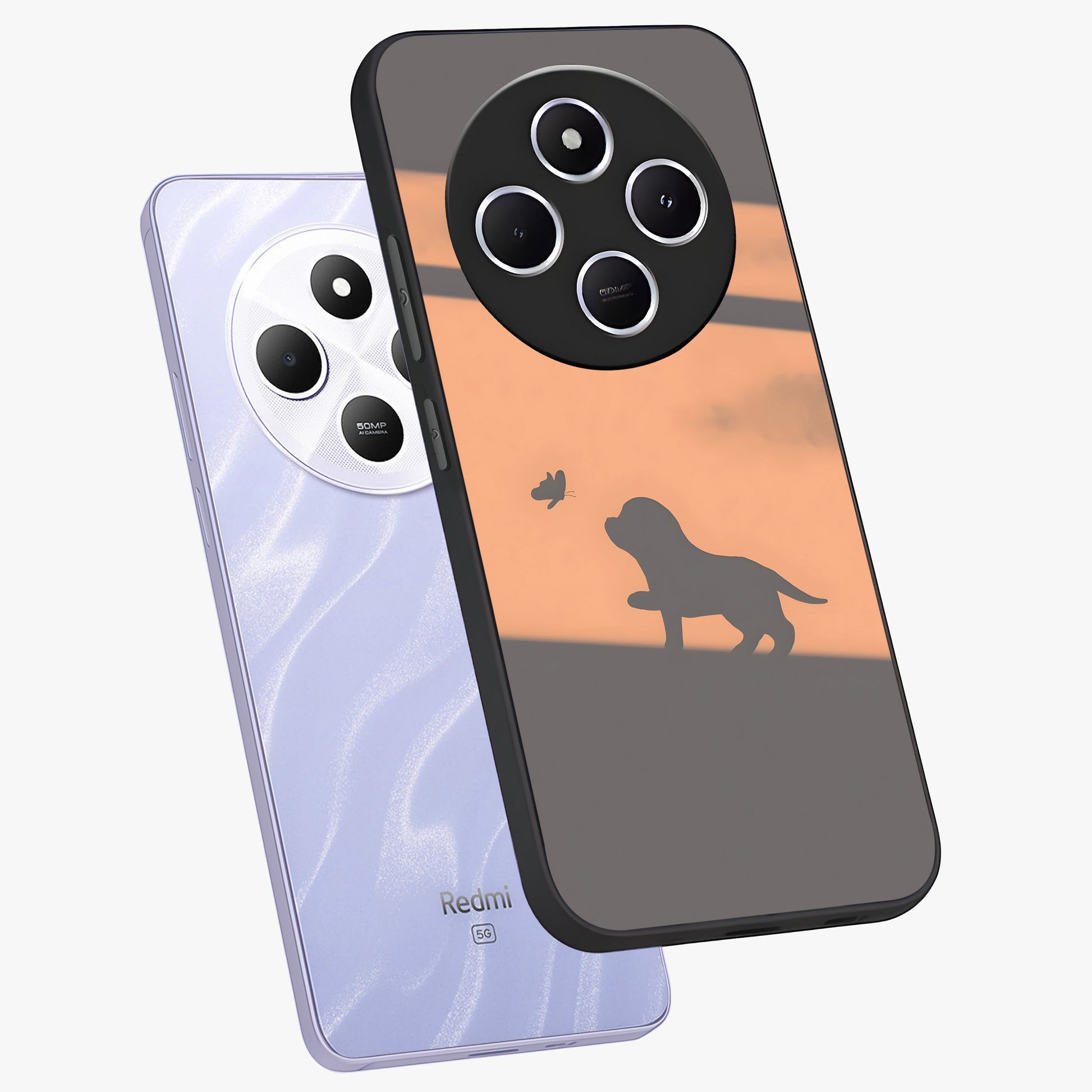 Puppy Shadow Art Glass Case displayed in angled mockup highlighting playful dog illustration with artistic shadow aesthetic.