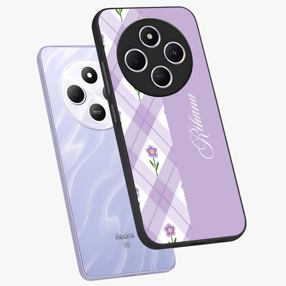 Purple Diamond Floral Glass Case displayed in angled mockup highlighting elegant purple flower design with decorative pattern.