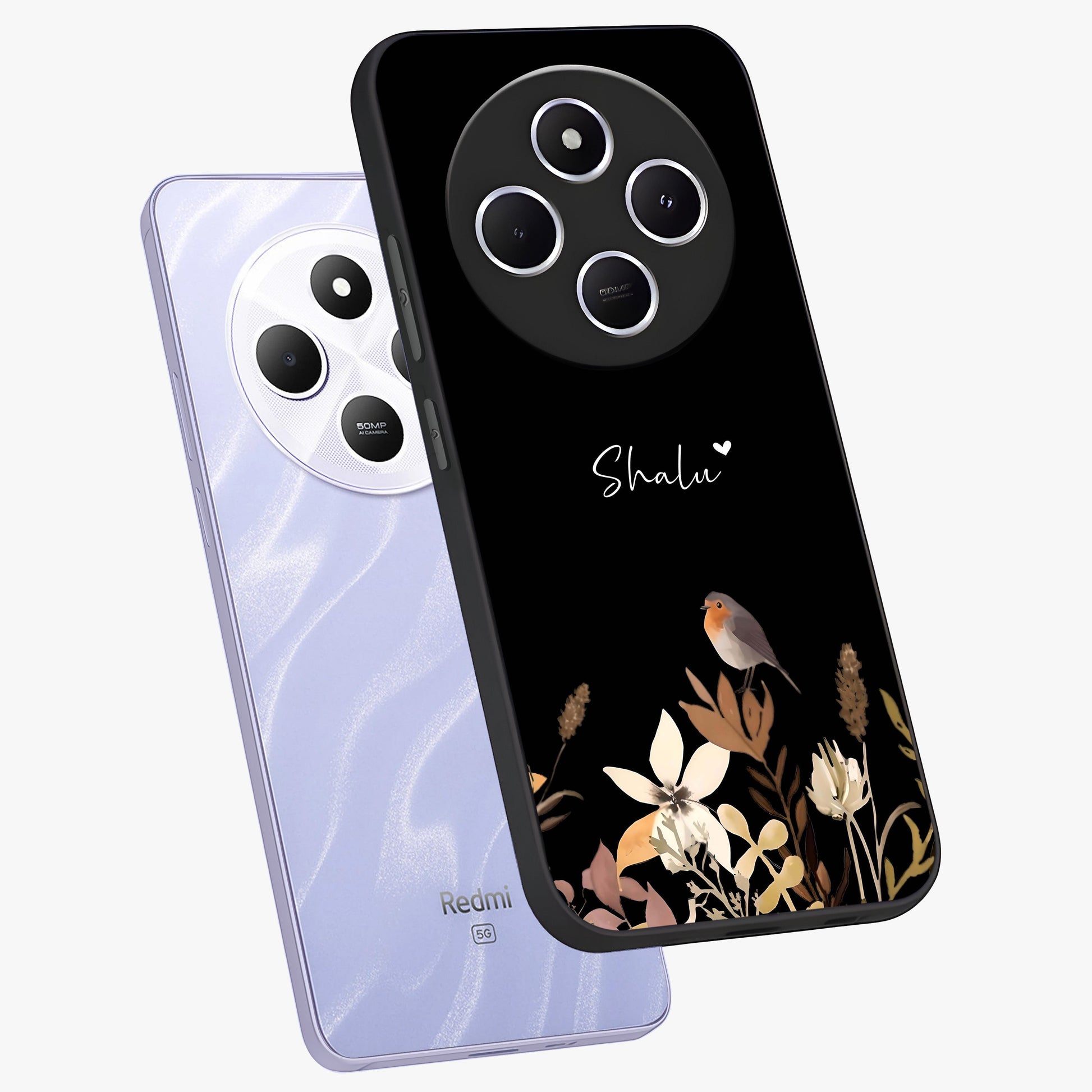 Quiet Garden Tune Custom Name Glass Case displayed in angled mockup highlighting delicate floral garden design with custom name feature.