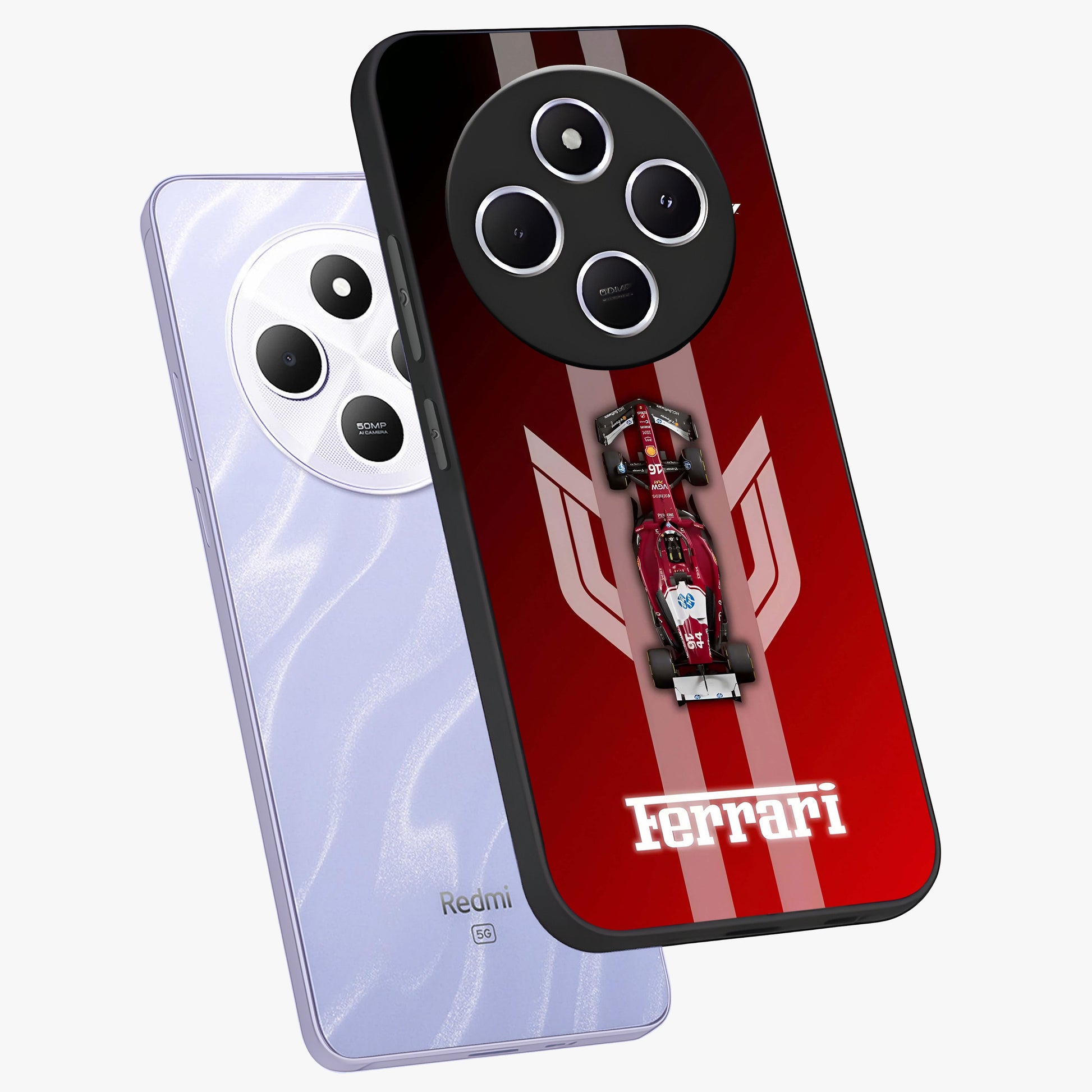 Red Ferrari F1 Vertical Glass Case displayed in angled mockup highlighting high speed racing design with bold automotive aesthetic.