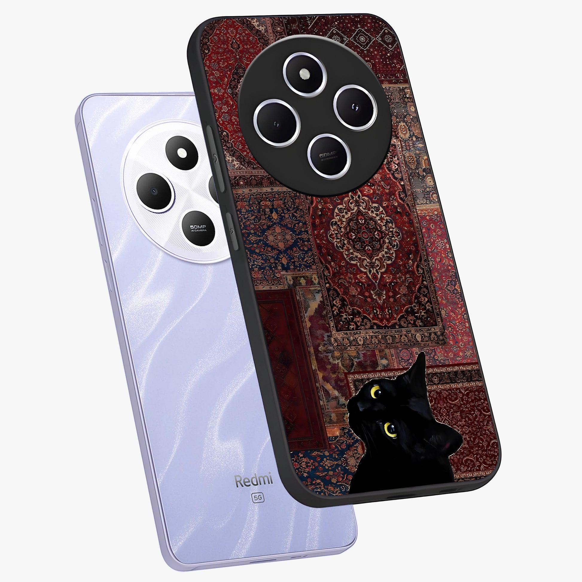 Regal Magic Cat Apple Glass Case displayed in angled mockup highlighting whimsical feline design with fantasy aesthetic.