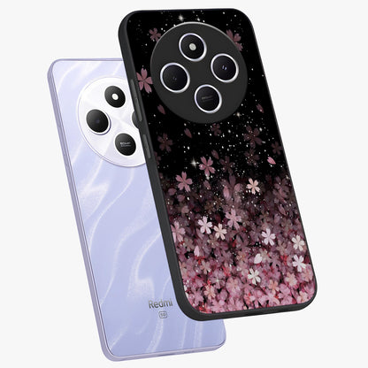 Small Starry Flowers Glass Case displayed in angled mockup highlighting tiny flower pattern with celestial aesthetic style.