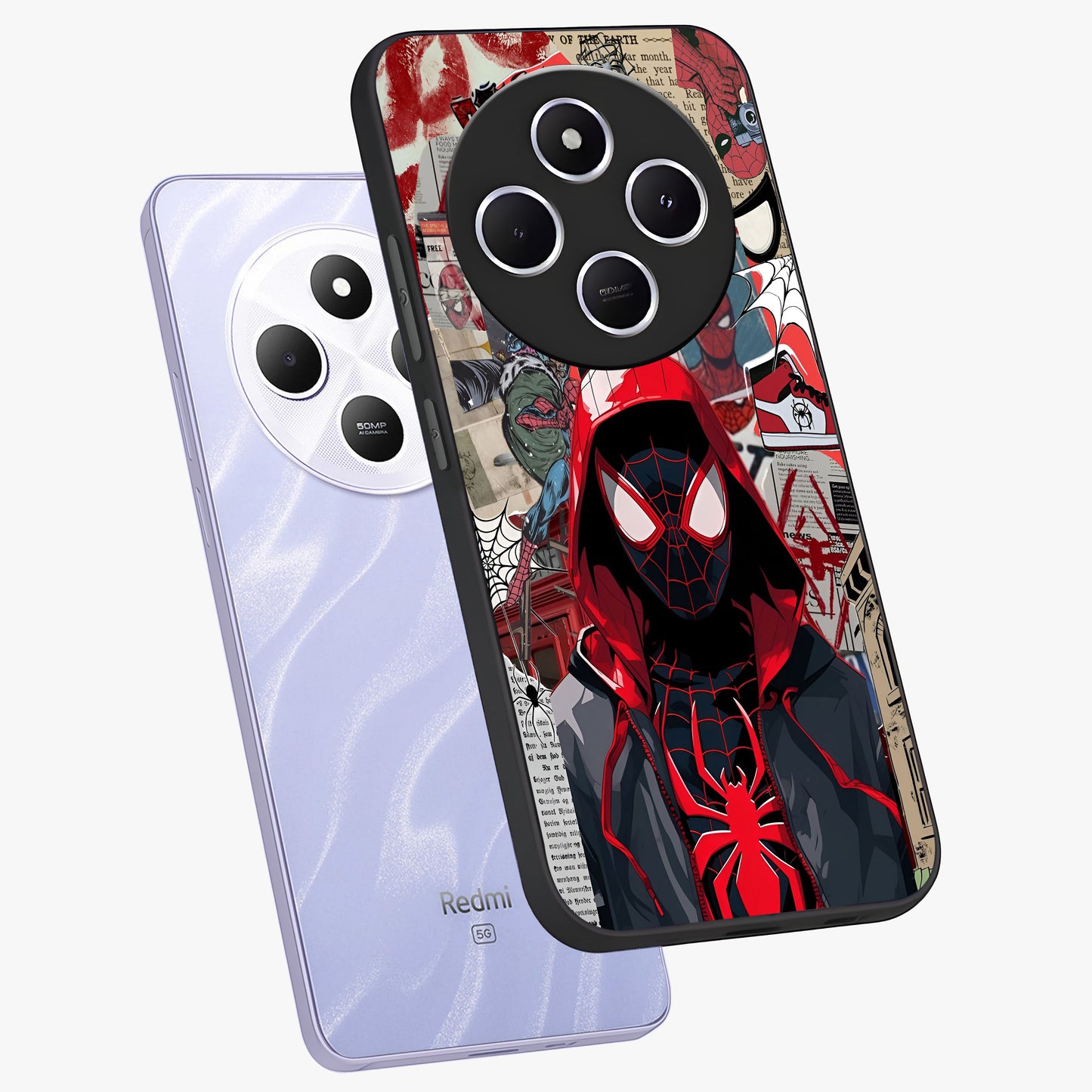 Spider Collage Street Glass Case displayed in angled mockup highlighting dynamic street style collage design with comic aesthetic.