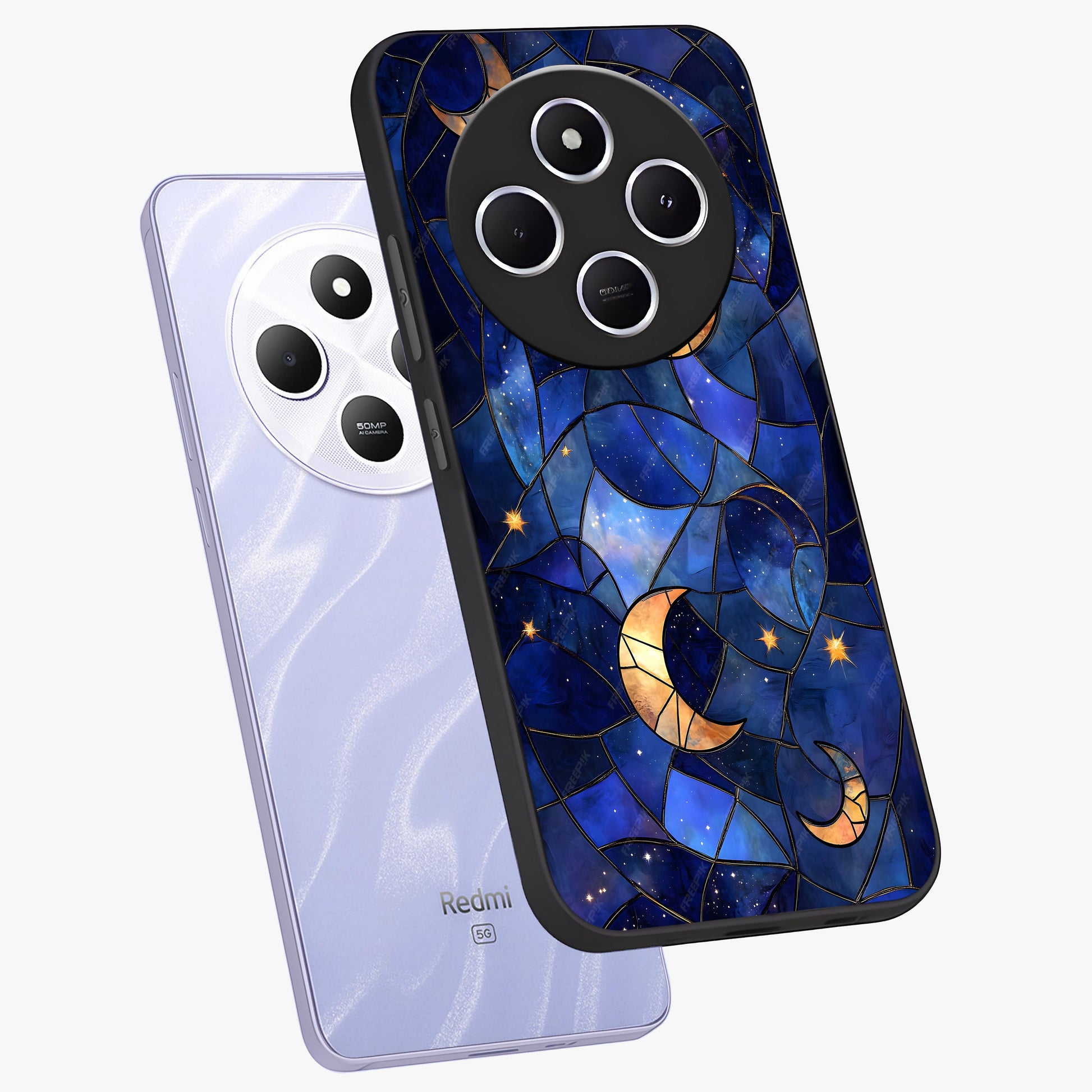 Starlit Sky Tapestry Glass Case displayed in angled mockup highlighting celestial night pattern with artistic aesthetic style.