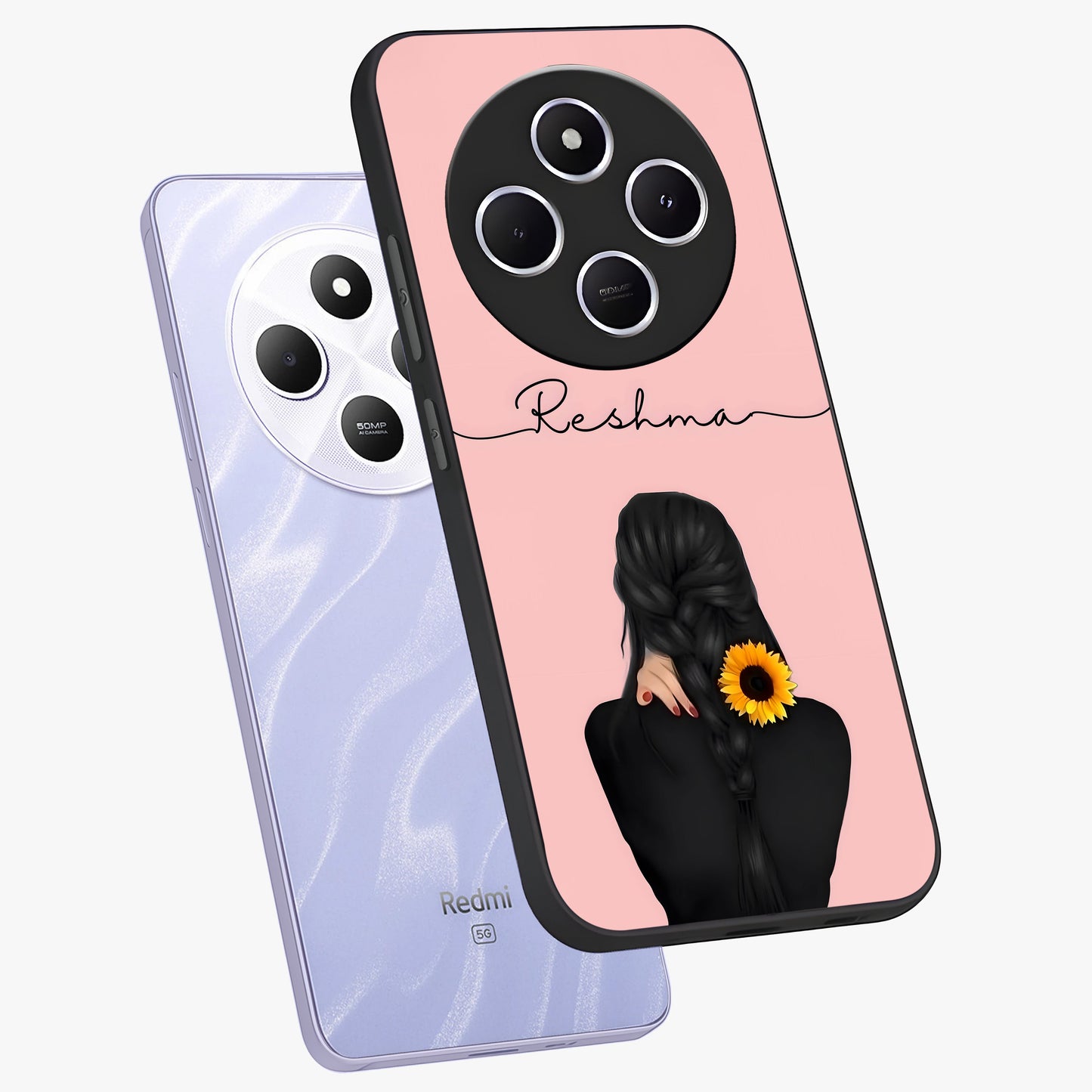Sunflower Braid Beauty With Custom Name Glass Case displayed in angled mockup highlighting elegant sunflower design with custom name feature.