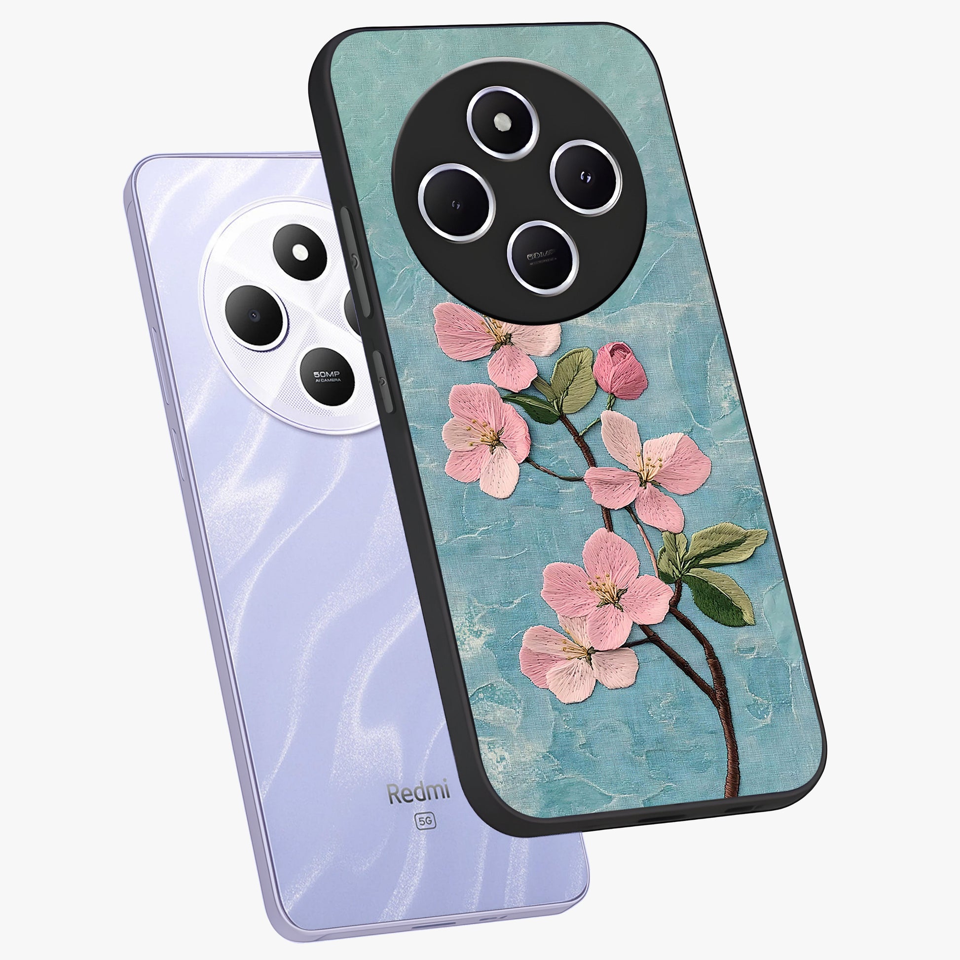 Threaded Blossom Breeze Glass Case displayed in angled mockup highlighting elegant floral design with soft aesthetic style.