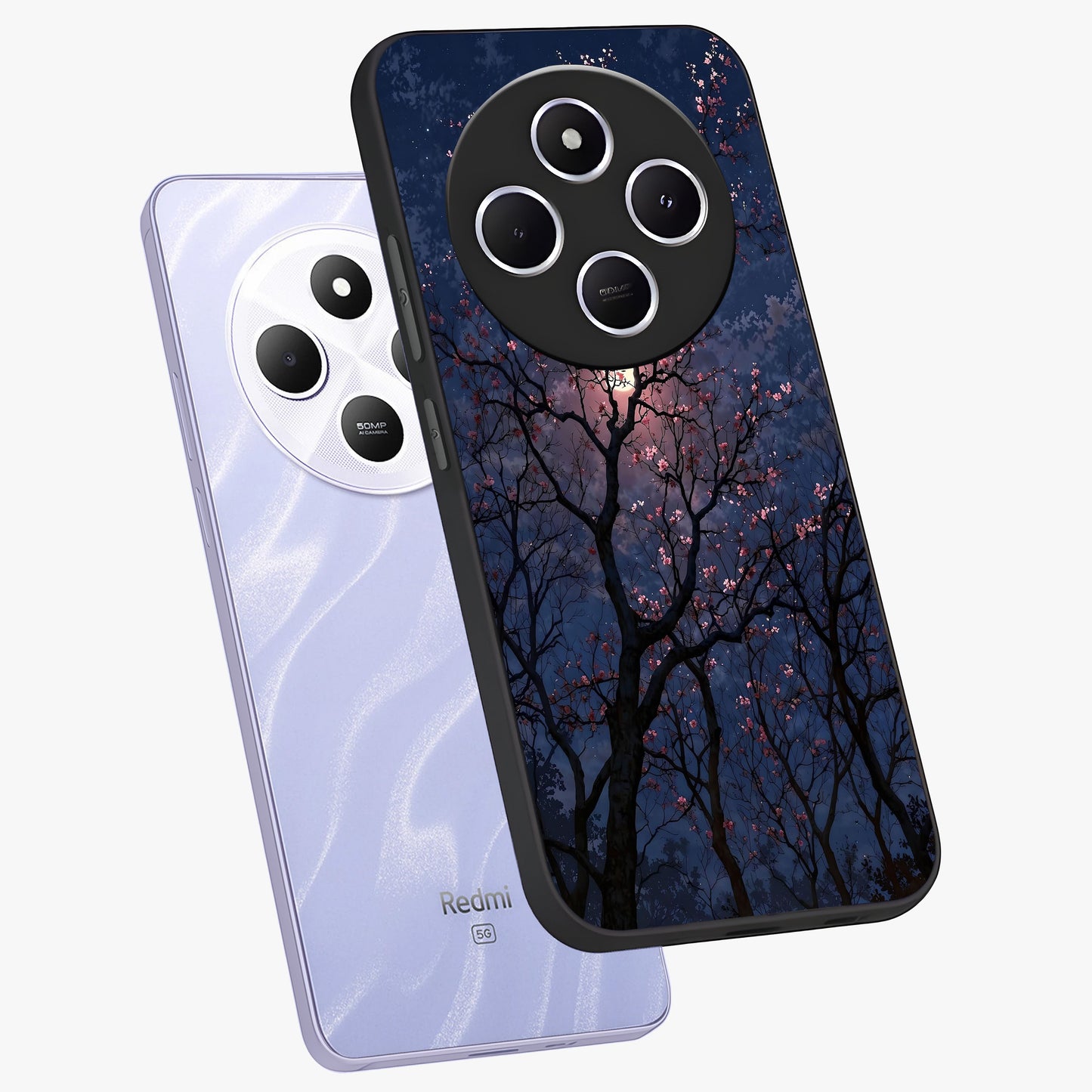 Twilight Sakura Serenade Glass Case displayed in angled mockup highlighting delicate sakura flower design with dreamy aesthetic.