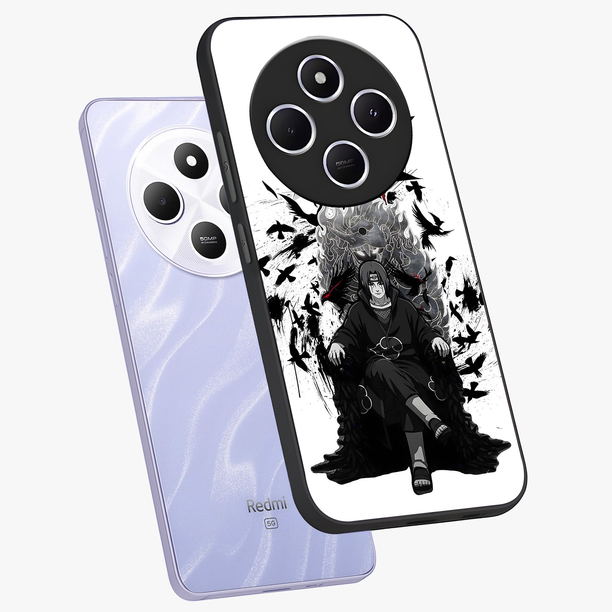 Uchiha Shadow Throne Glass Case displayed in angled mockup highlighting glowing aquatic design with celestial aesthetic.