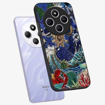 Universe Underwater Spark Glass Case displayed in angled mockup highlighting glowing aquatic design with celestial aesthetic.