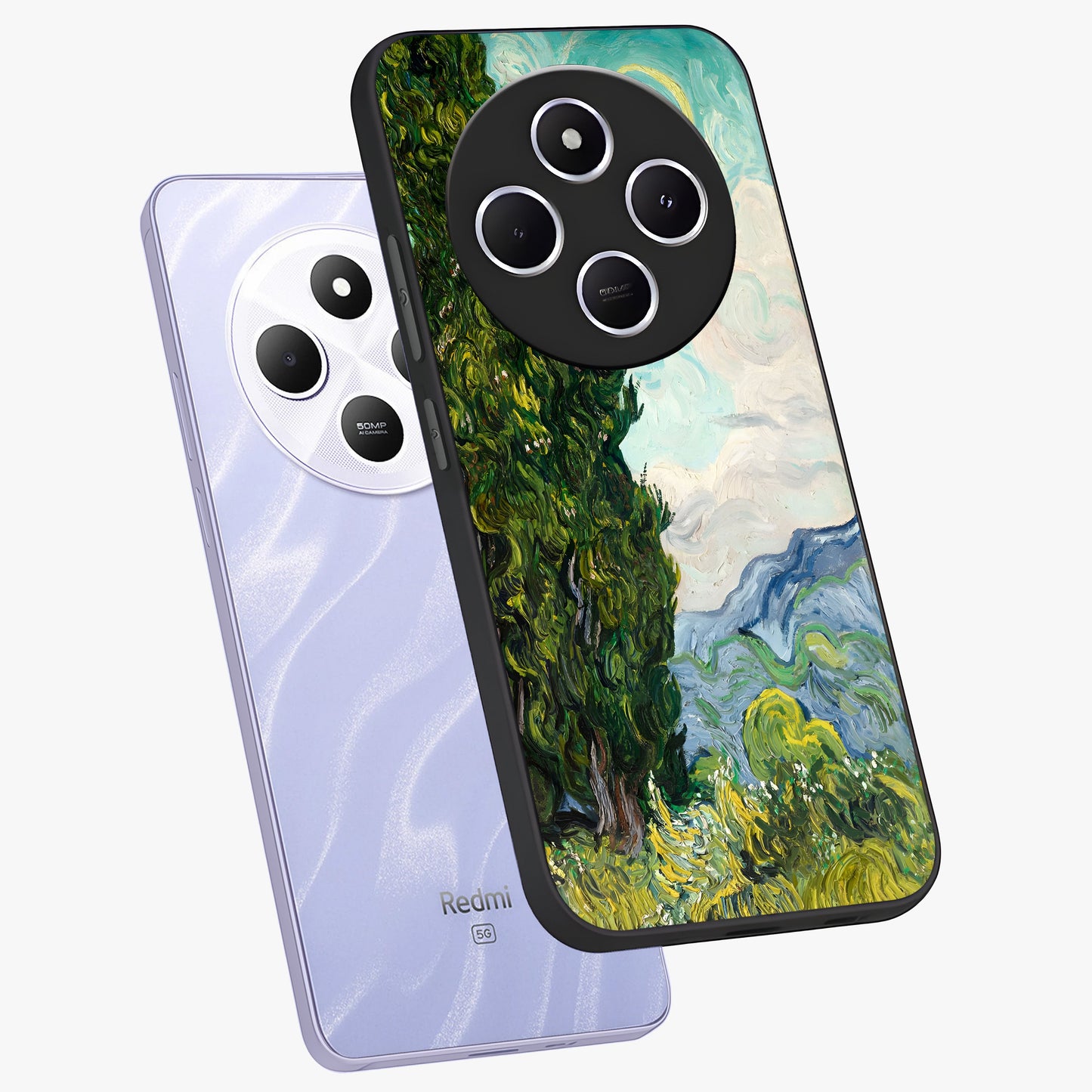 Van Gogh Vintage Art Glass Case displayed in angled mockup highlighting textured brushstroke design with classic aesthetic.
