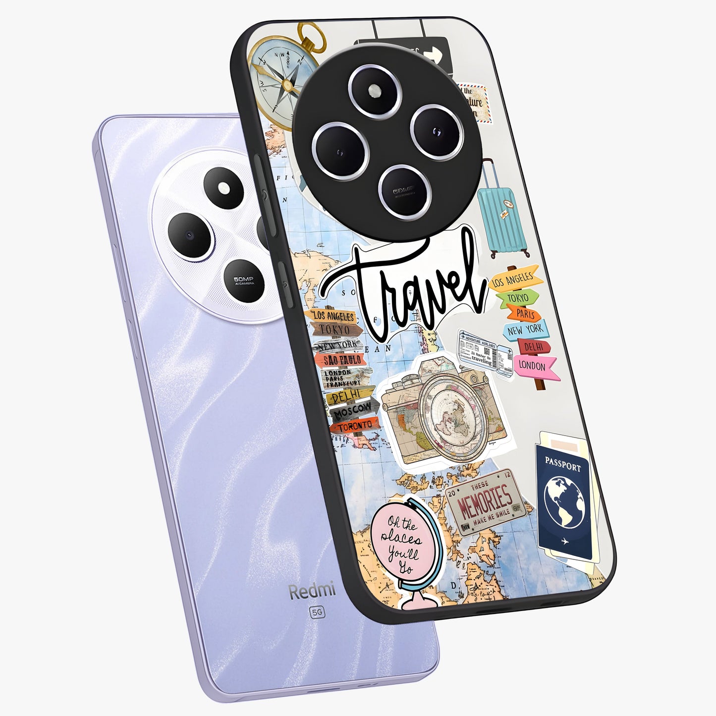 Wanderlust Journal Glass Case displayed in angled mockup highlighting adventure themed design with aesthetic travel vibe.