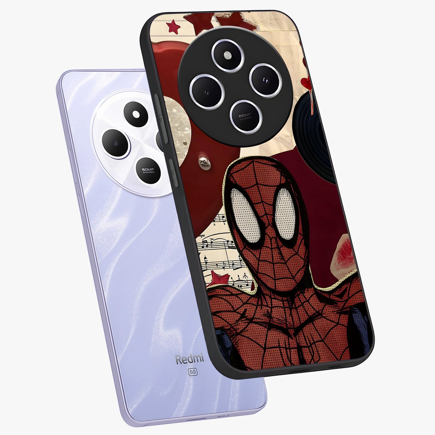 Web Warrior Vibes Glass Case displayed in angled mockup highlighting dynamic web design with comic style aesthetic.