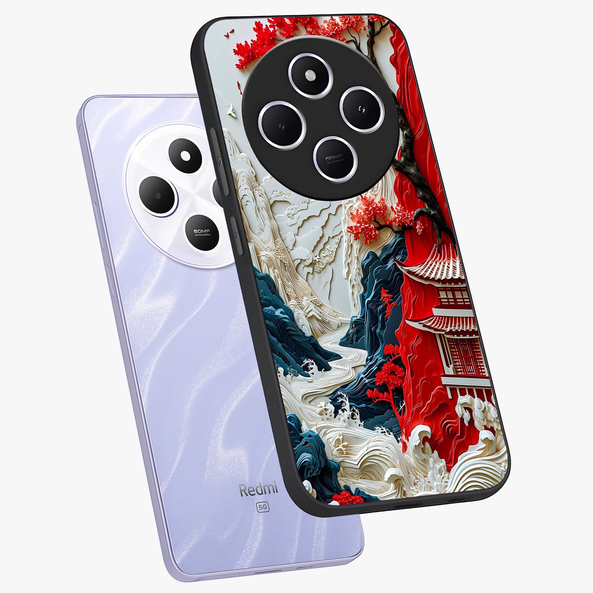 Whispers Of Sakura Waves Glass Case displayed in angled mockup highlighting flowing sakura design with soft floral aesthetic.