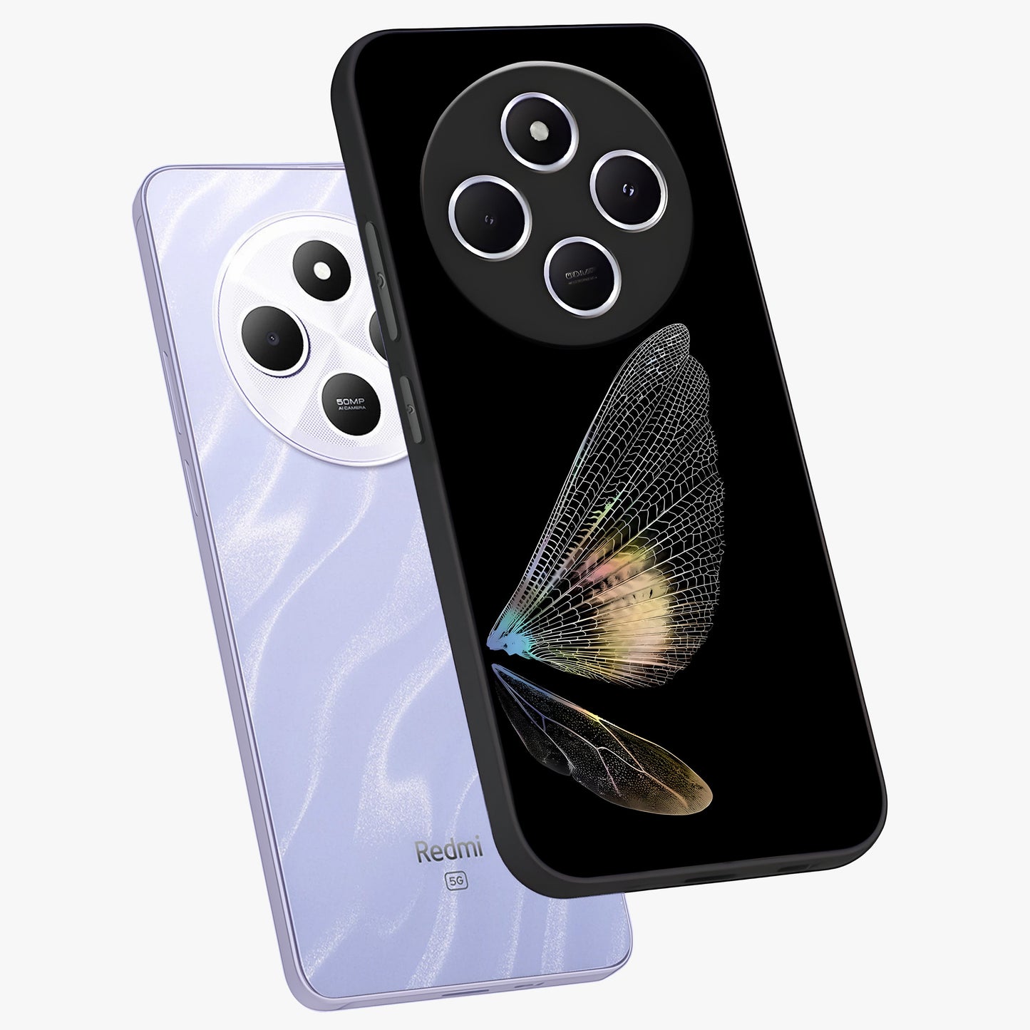 Whispers Of Wings Glass Case displayed in angled mockup highlighting soft feather design with celestial aesthetic style.