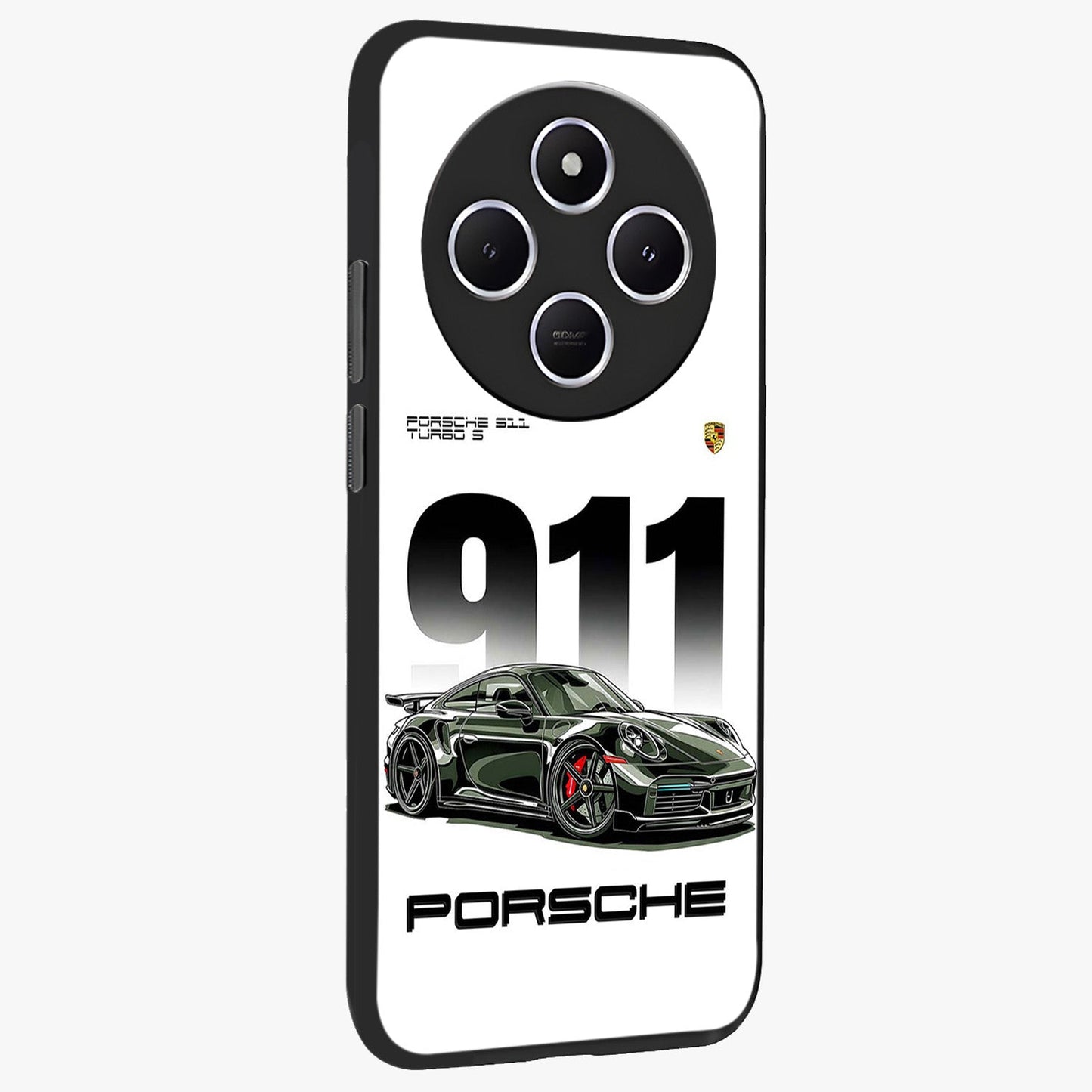 911 Turbo Dominance Glass Case upright perspective showcasing powerful racing design and modern automotive aesthetic.