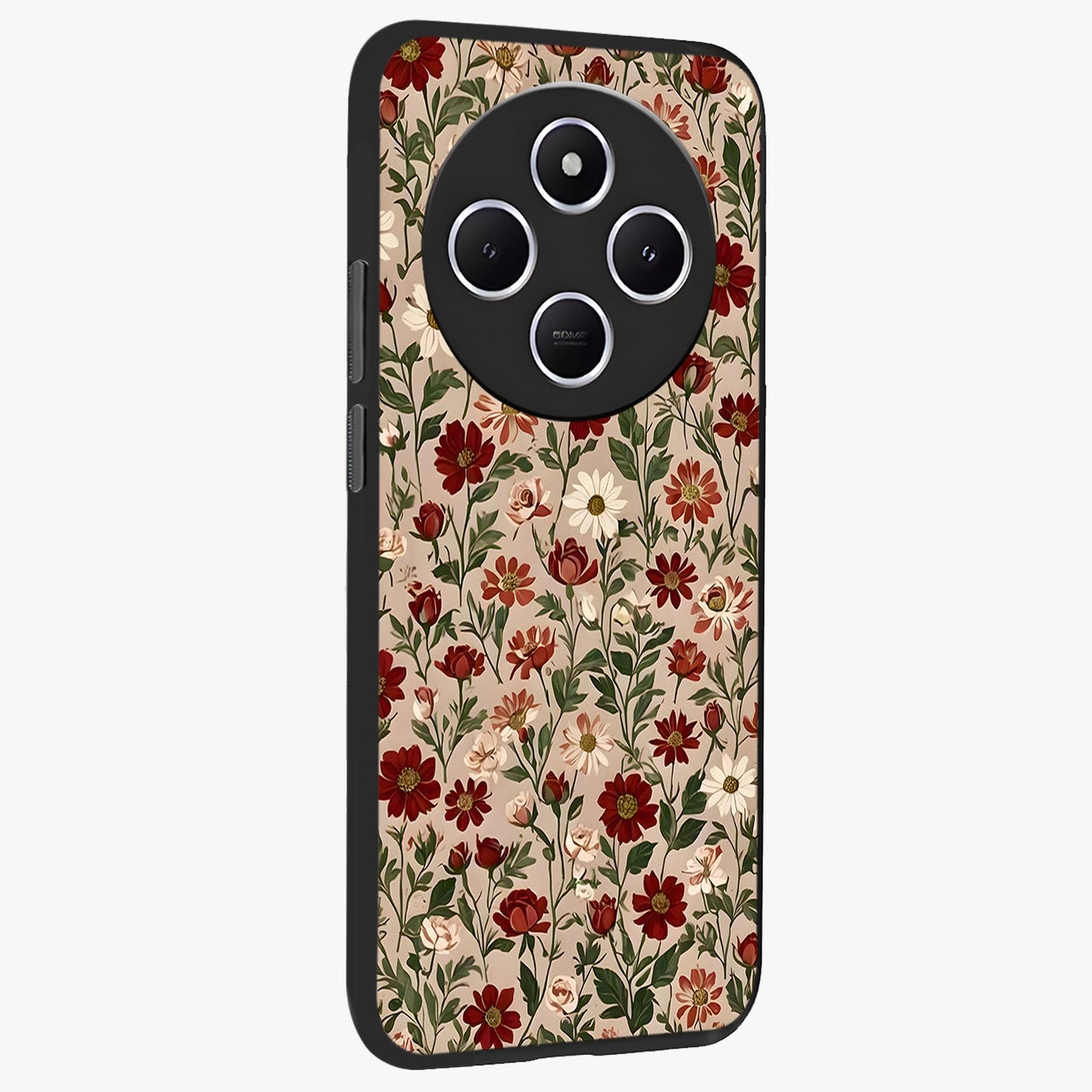 Biege Flower With Leaf Glass Case upright view showcasing delicate beige flower illustration with clean botanical style.
