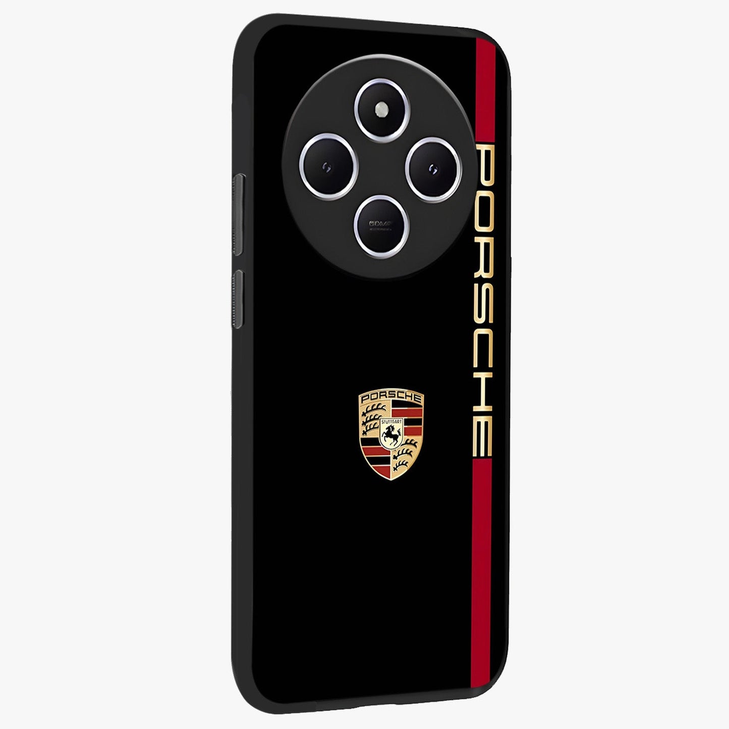 Black Minimal Porsche Glass Case upright view showcasing stylish automotive artwork with bold minimal theme.