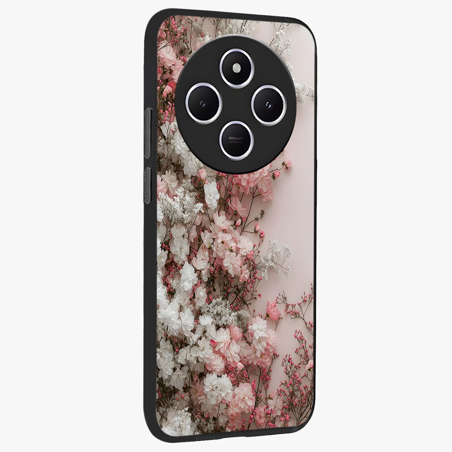 Blush Blossom Cloud Glass Case upright view showcasing calm floral cloud artwork with gentle dreamy theme.