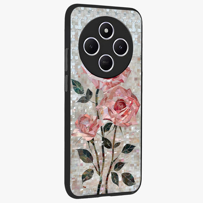 Blush Mosaic Bloom Glass Case upright view showcasing decorative floral mosaic artwork with stylish modern aesthetic.