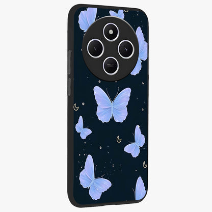 Butterfly With Stars Pattern Glass Case upright view showcasing celestial butterfly artwork with sparkling star elements.