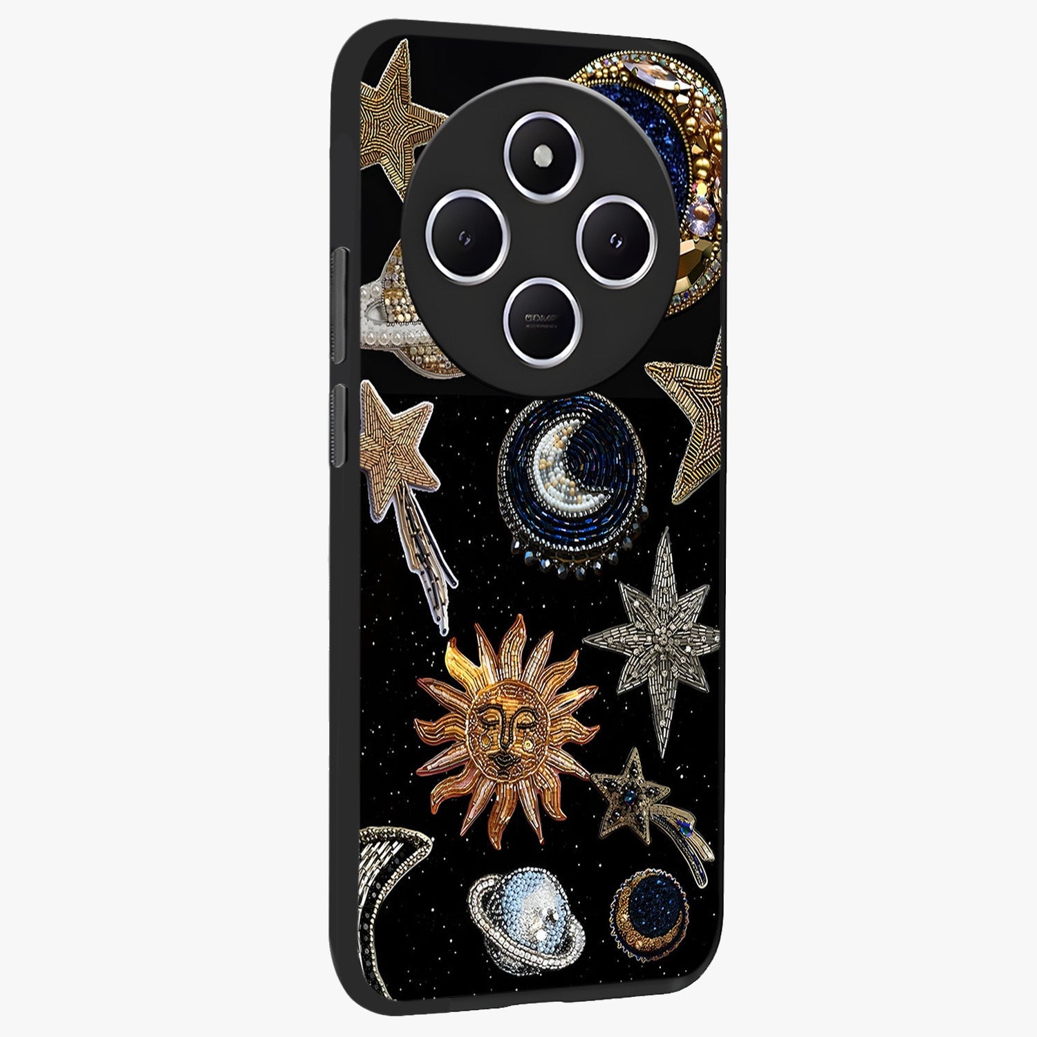 Celestial Gem Constellations Glass Case upright view showcasing cosmic constellation artwork with celestial aesthetic style.