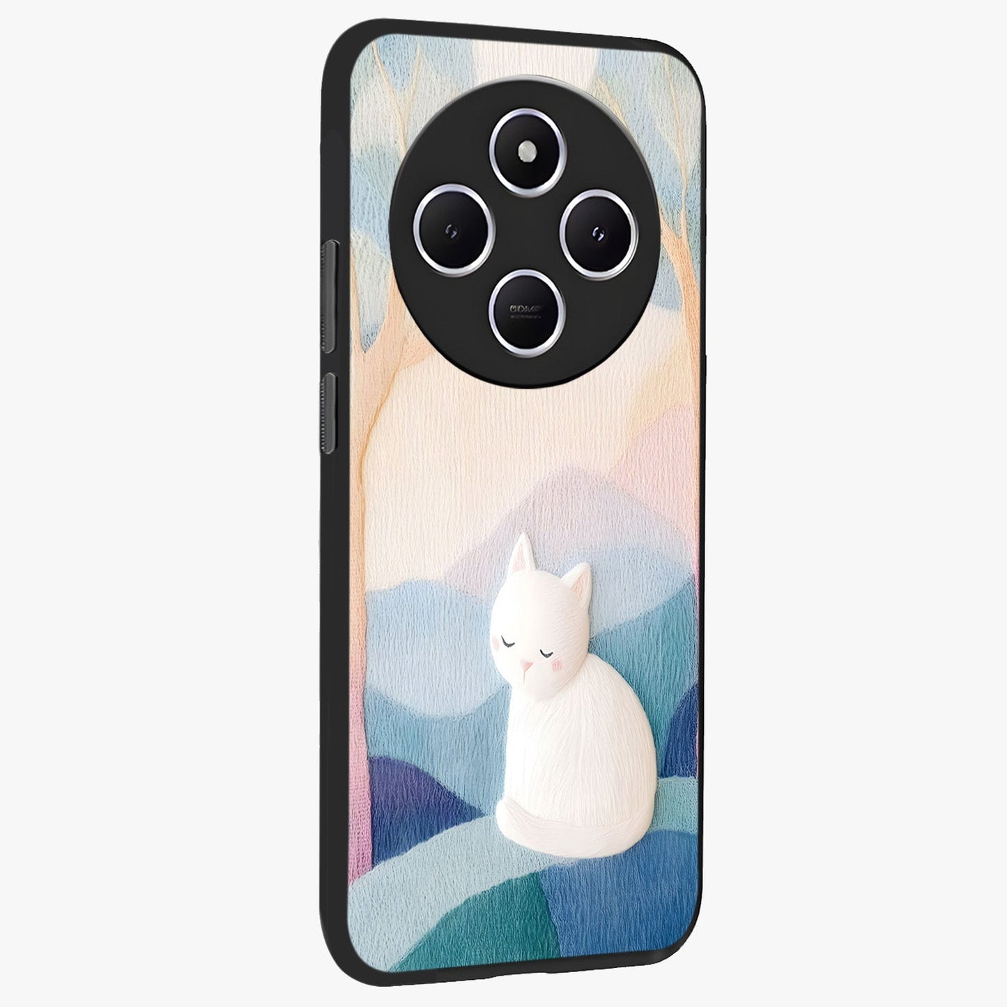 Cotton Dream Cat Glass Case upright view showcasing charming cat artwork with cozy dreamy theme.