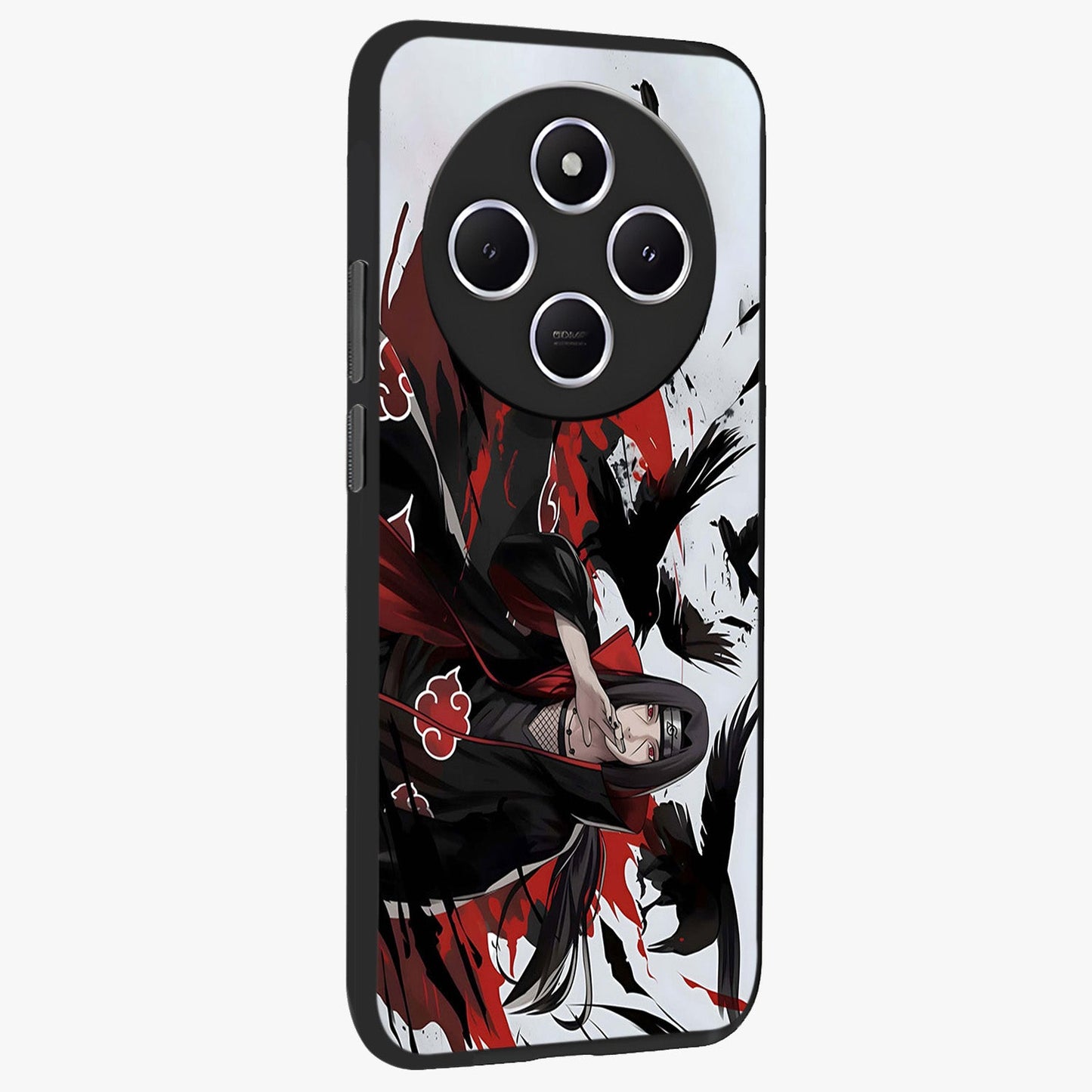 Crimson Crow Illusion Glass Case upright view showcasing striking crow illusion artwork with intense crimson theme.