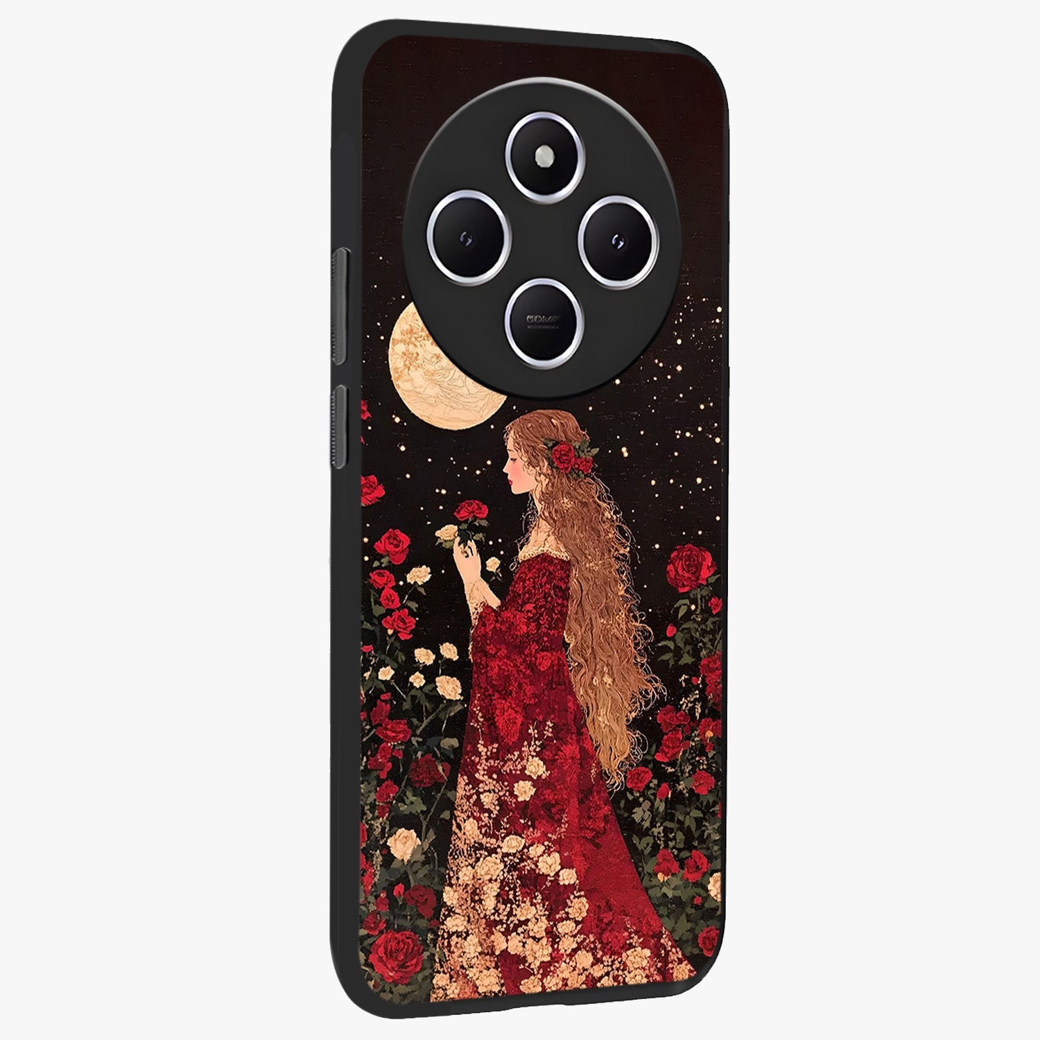 Crimson Dreams Glass Case upright view showcasing dreamy red toned artwork with modern aesthetic style.