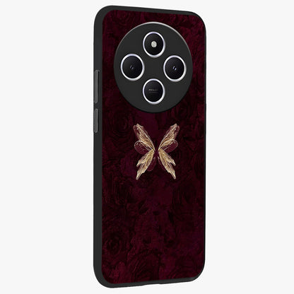 Crimson Fade Butterfly Glass Case upright view showcasing graceful butterfly artwork with soft crimson fade effect.