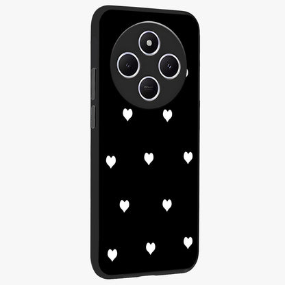 Cute And Simple White Hearts Glass Case upright view showcasing simple white hearts artwork with soft minimal theme.