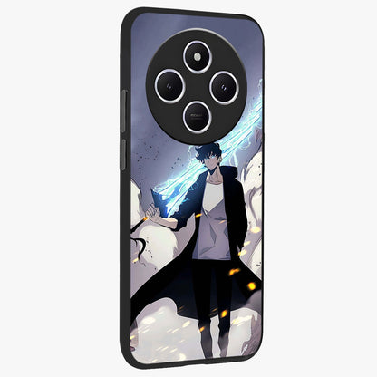 Dark Lightning Anime Warrior Glass Case upright view showcasing dramatic warrior artwork with dark lightning aesthetic.