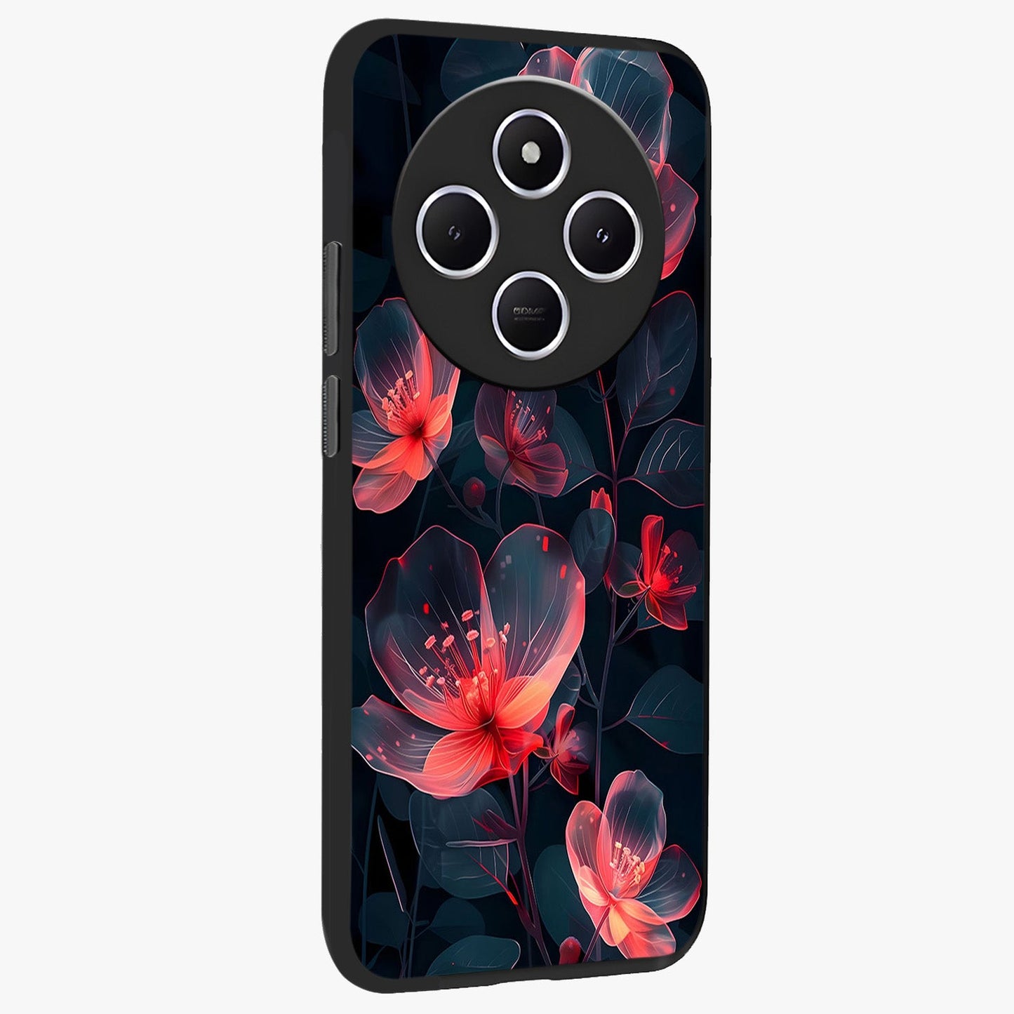 Dark Shade of Flower Glass Case upright view showcasing delicate flower artwork with rich dark floral theme.