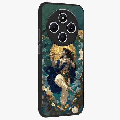Divine Krishna Art Glass Case upright view showcasing divine Krishna artwork with sacred artistic theme.