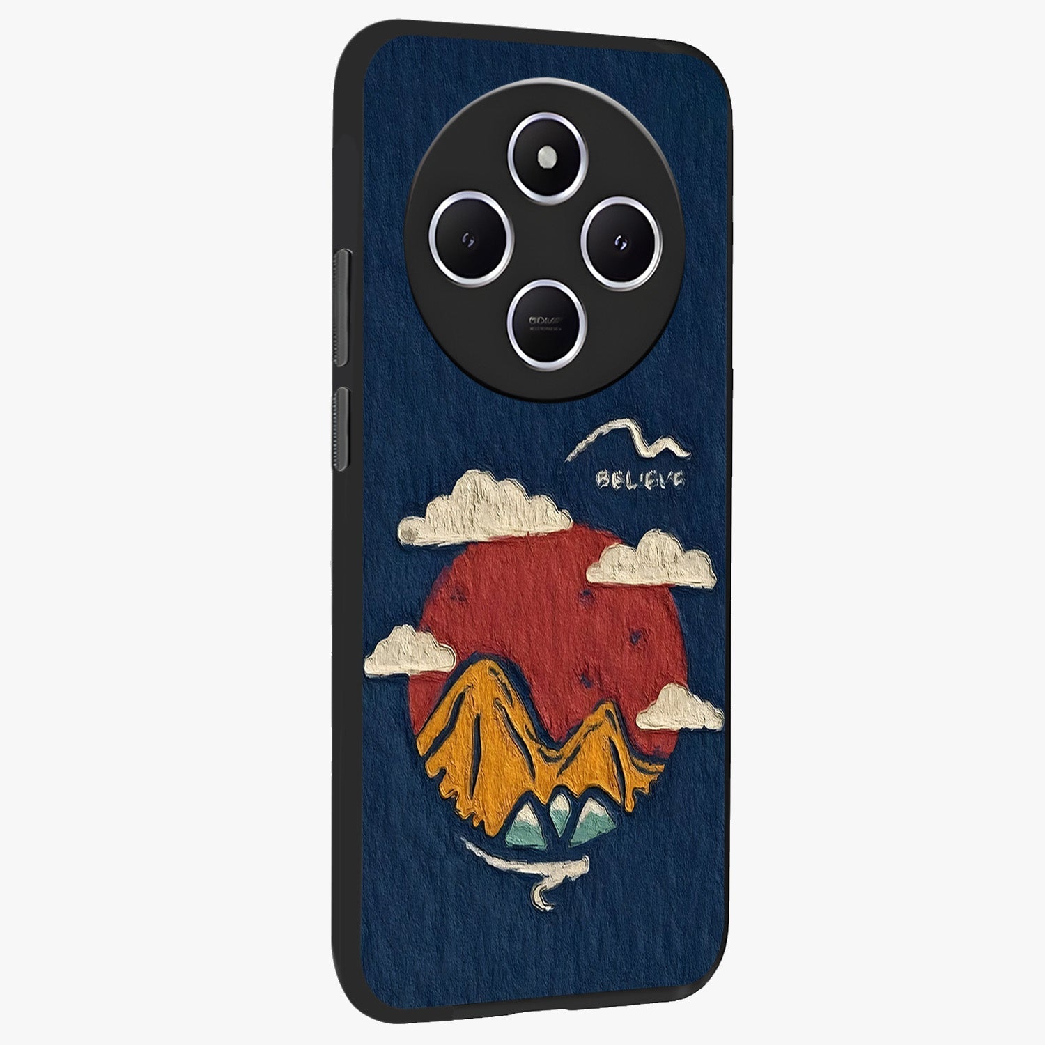 Dream Beyond Mountains Glass Case upright view showcasing beautiful mountain scenery with inspirational nature theme.