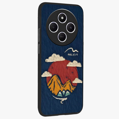 Dream Beyond Mountains Glass Case upright view showcasing beautiful mountain scenery with inspirational nature theme.