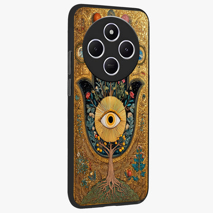 Ethereal Evil Eye Glass Case upright view showcasing celestial evil eye artwork with mystical theme.