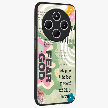 Faith Over Fear Glass Case upright view showcasing bold typography artwork with uplifting motivational theme.