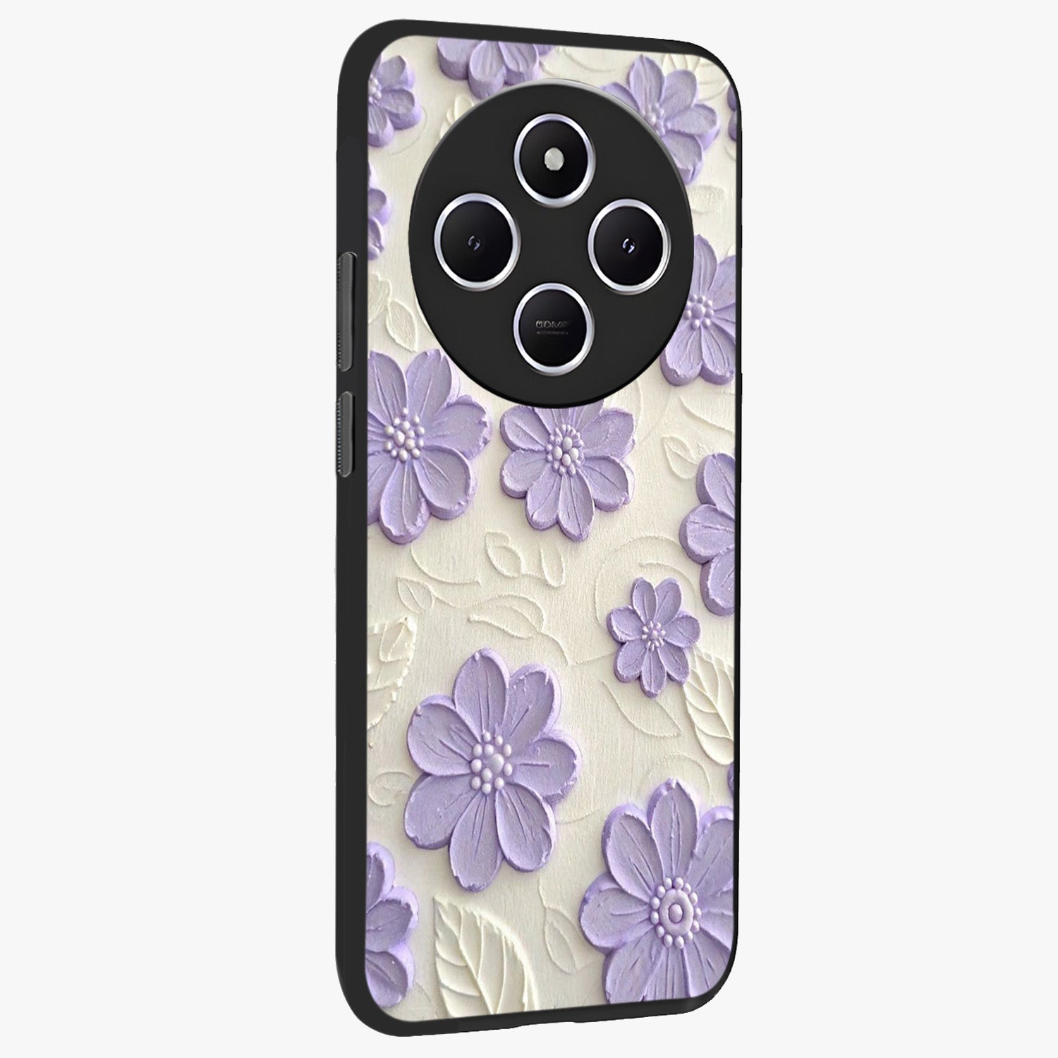 Floral Wall Art With Purple Flowers Glass Case upright view showcasing elegant purple flower artwork with decorative floral theme.